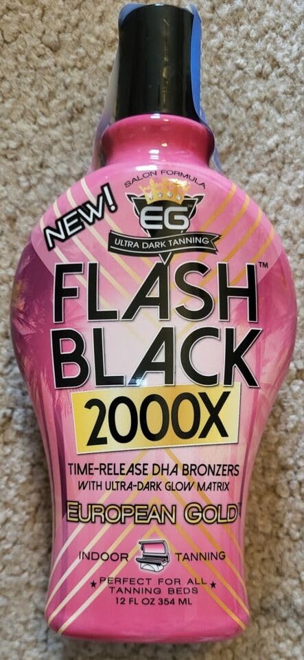 European Gold Flash Black 2000X Indoor Tanning Lotion With Time-Release Dha Bronzers, 12 Ounce