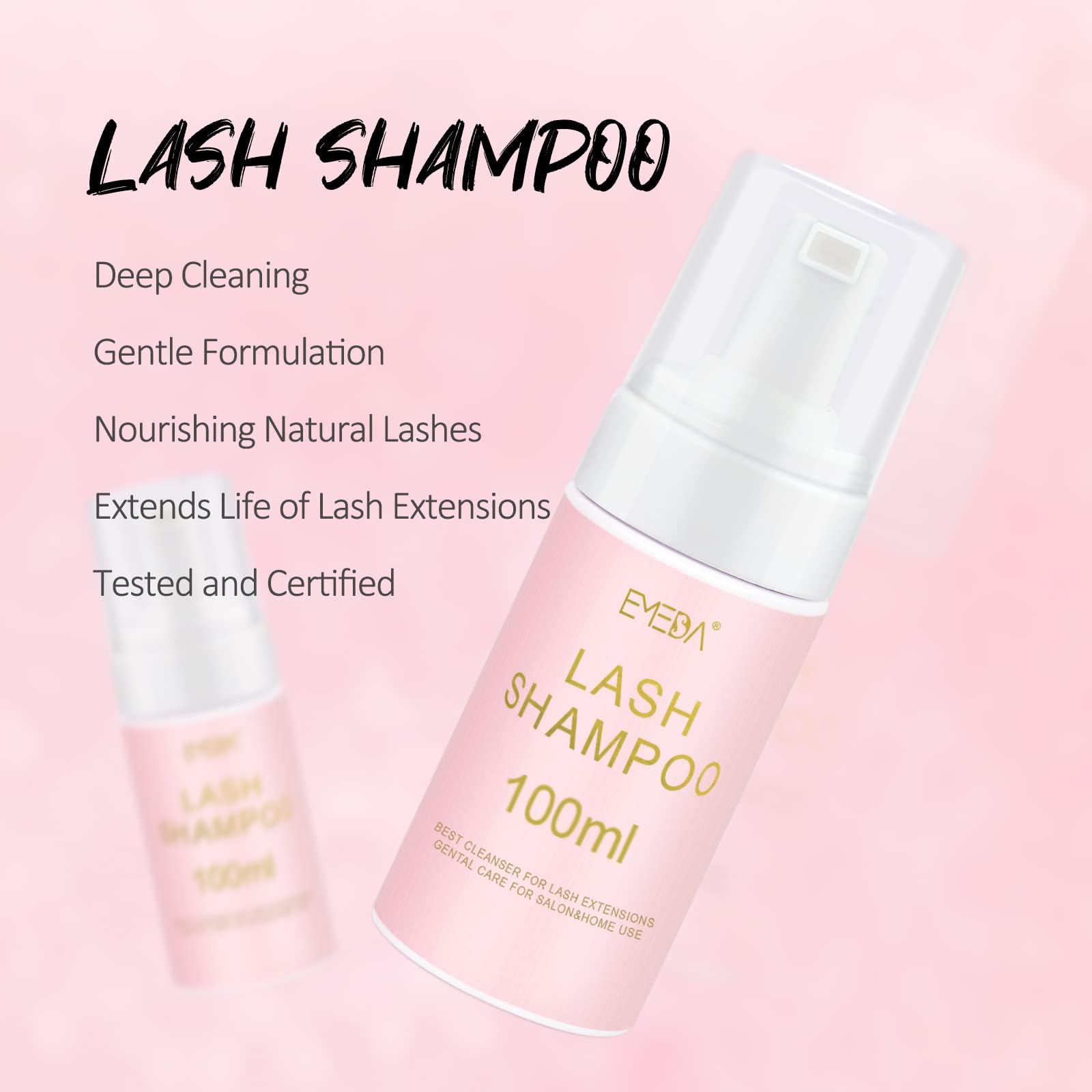 Emeda Lash Shampoo For Extensions Cleaning Bath Kit For Cluster Lashes, Fan Brush Wash Bottle Hair Band, Oil Free Foam Soap Clea