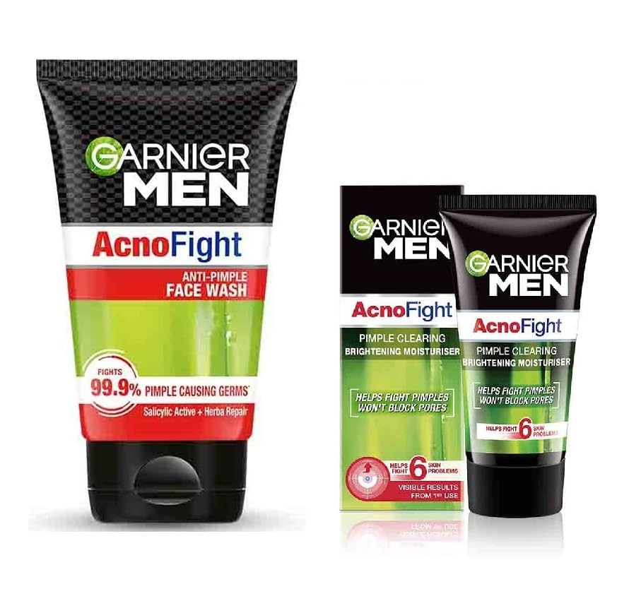 Garnier Men Acno Fight Moisturiser Cream 20G + Garnier Men Acno Fight Anti Pimple Face Wash 100G (2 Item In Set)