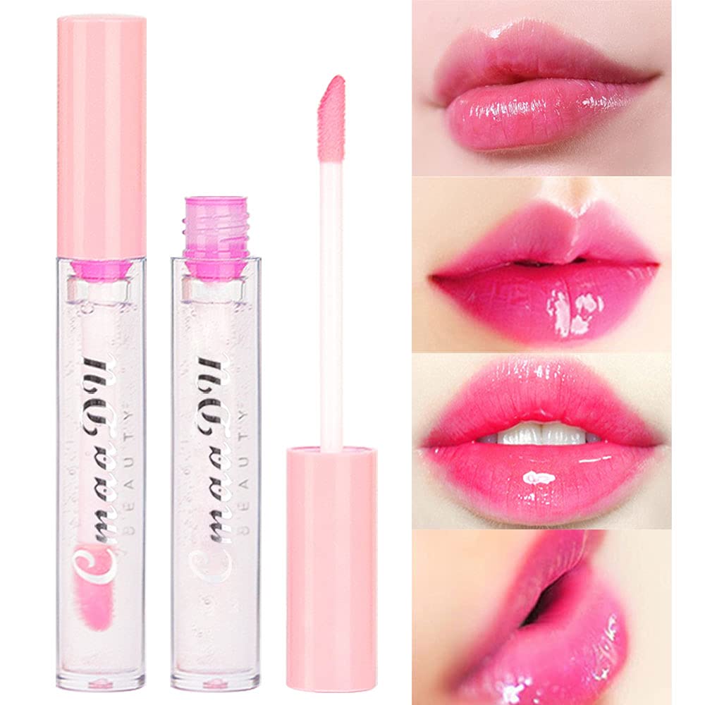 Bingbrush 2 Pcs Color Changing Lip Gloss Lip Oil Tinted, Pink Magic Mood Lipstick,Temperature Color Change Lip Stain Lip Balm, L