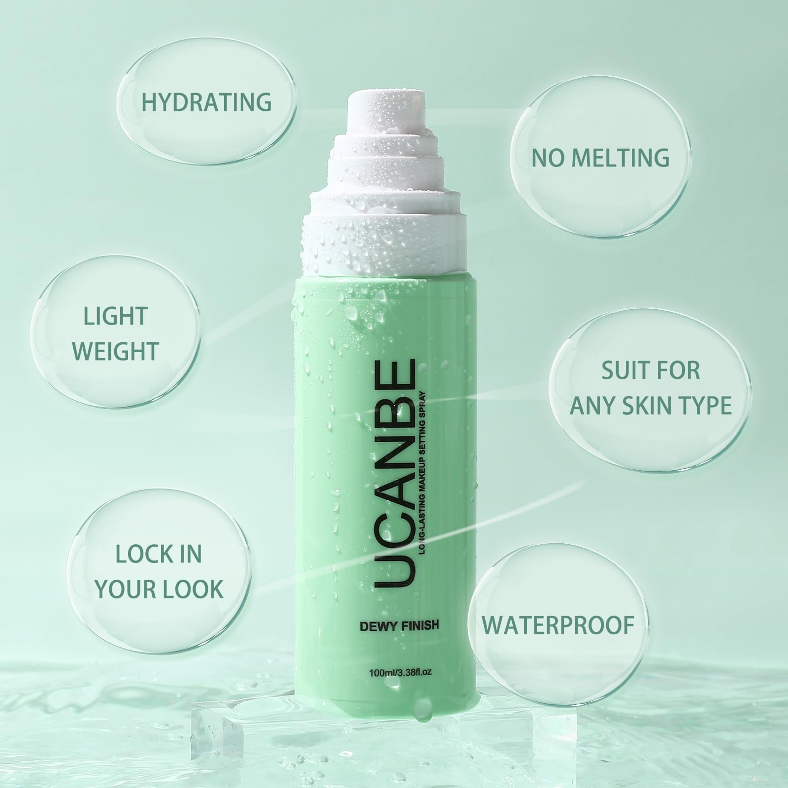 Ucanbe Makeup Setting Spray, Dewy Finish Long Lasting Make Up Spray, Hydrating, Fast Drying Face Mist For Natural Glow, 3.38 Fl