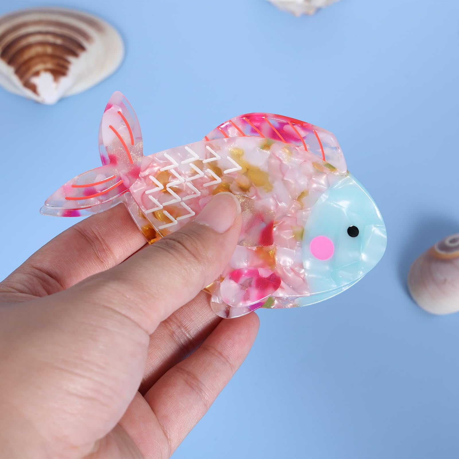 KCHIES 4-Inch Acrylic Fish Hair Claw Clip, Non-Slip Jaw Clamp for Thick/Fine Hair, Ocean Animal Design, Ideal Summer Beach Accessory