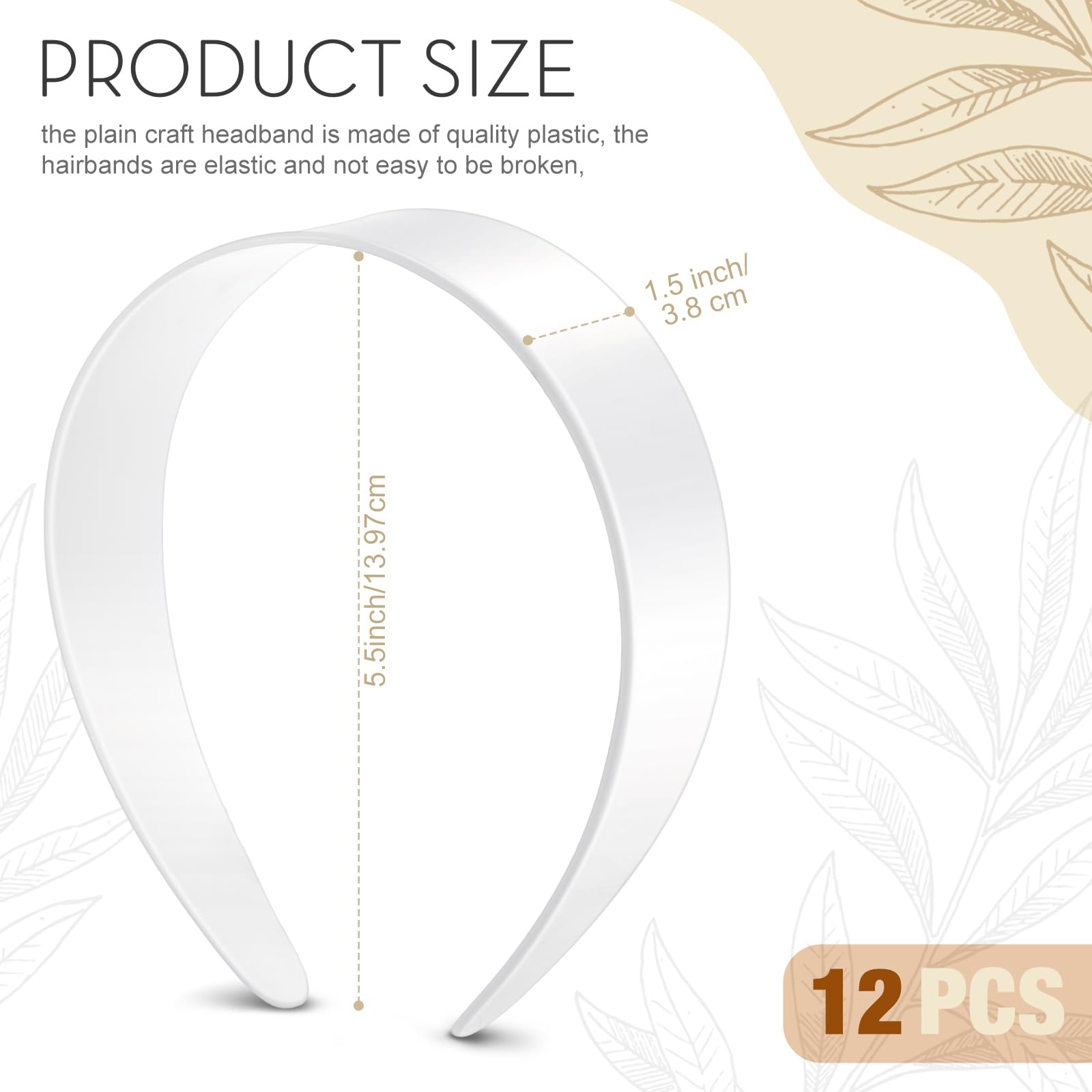 Chuangdi 12 Pieces Plastic Headbands Wide Hard Plain Craft Headband Plastic Hairband For Diy Hair Accessories Women (White,1.5 I