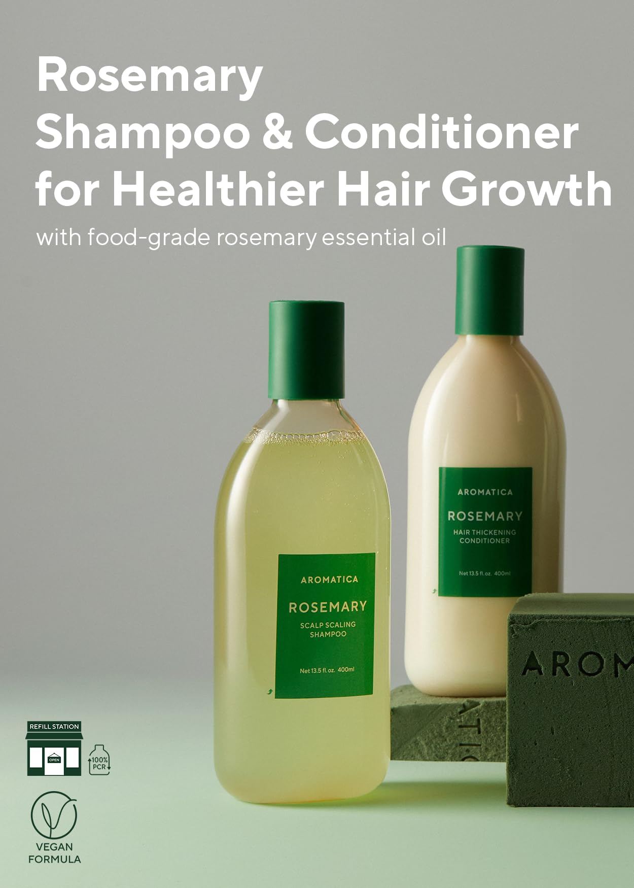 AROMATICA Rosemary Scalp Scaling Shampoo and Conditioner Set 13.53 fl.oz each - Vegan Hair Care Gift Set with Rosemary Oil. Sulf