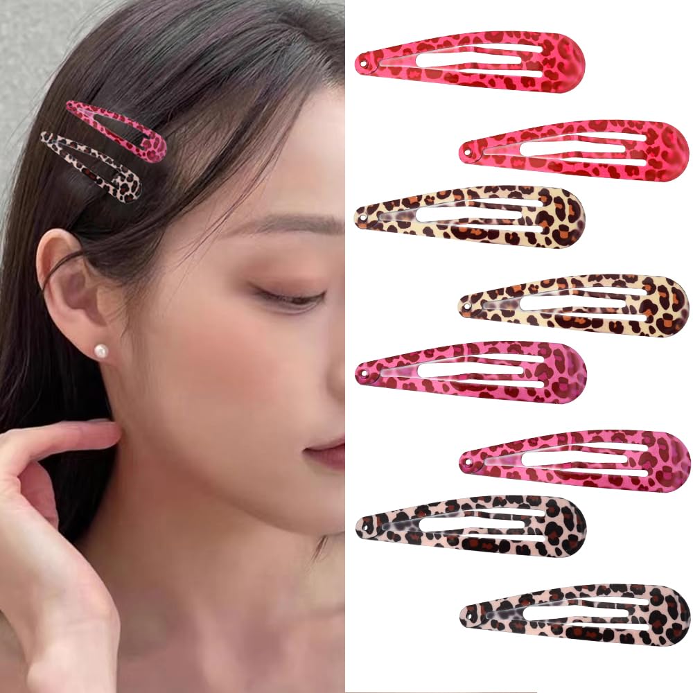Y2k Snap Hair Clips Pink Leopard Print Barrettes Hairpins Snap Clips for Hair No Slip Brown Cheetah Metal Hair Clip Set of 8 Sty