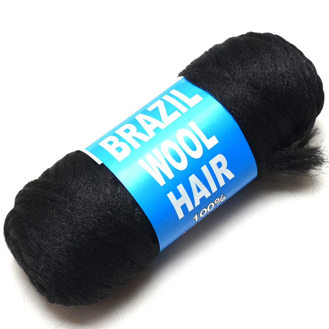 BLUPLE Brazilian Wool Hair 1 Roll Black Acrylic Yarn for African Hair Braiding Sengalese Twisting Jumbo Braids/Crochet Faux Locs