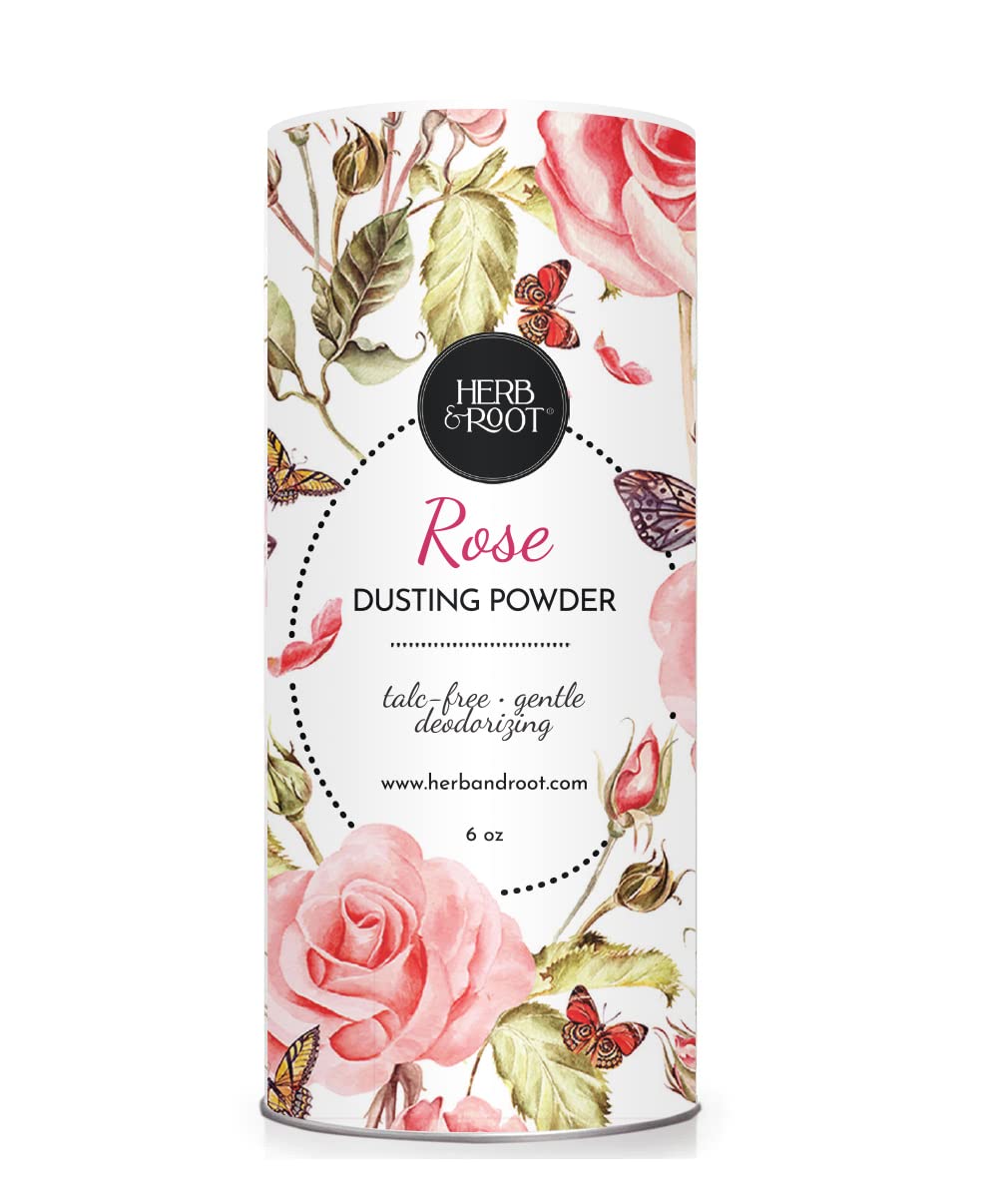 Herb & Root Rose Scented Fragrant Talc-Free Dusting Powder For Women, Feminine Powder, Body Powder, Bath Powder, Anti-Chafing Po