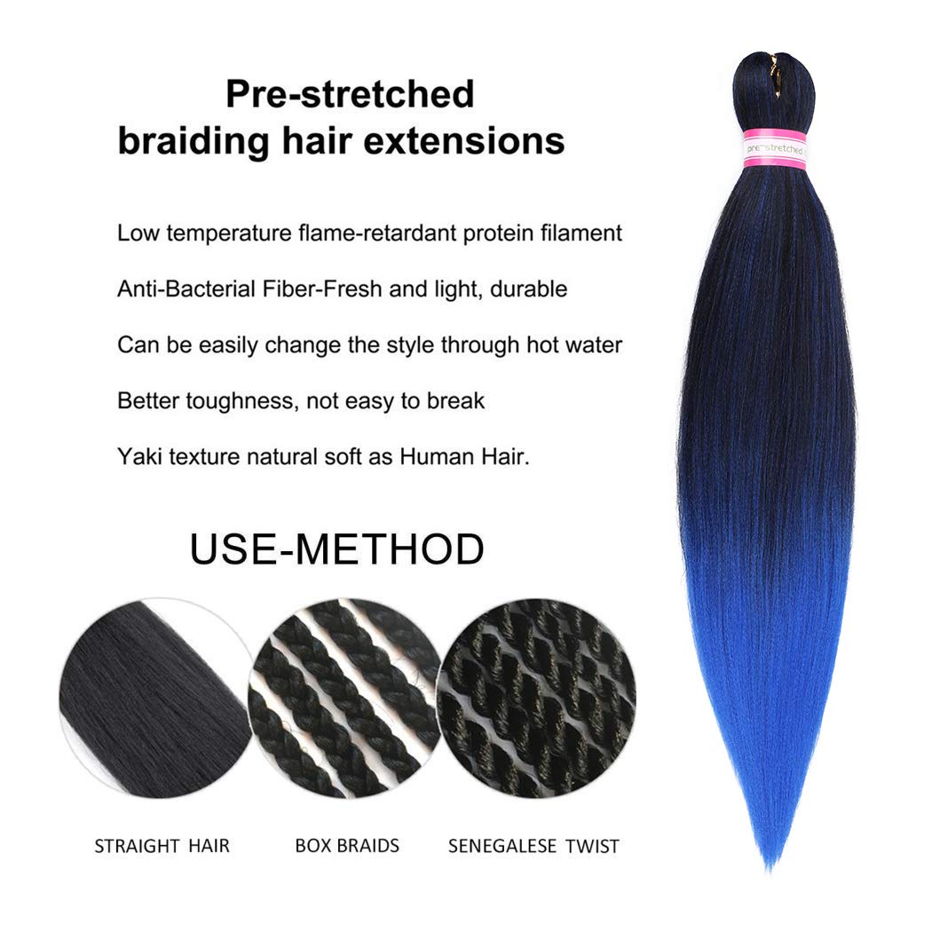 Dorsanee Ombre Blue Braiding Hair Pre Stretched 20 Inch 8 Packs Braiding Hair Extensions For Crochet Box Braids Twists Locs Hair