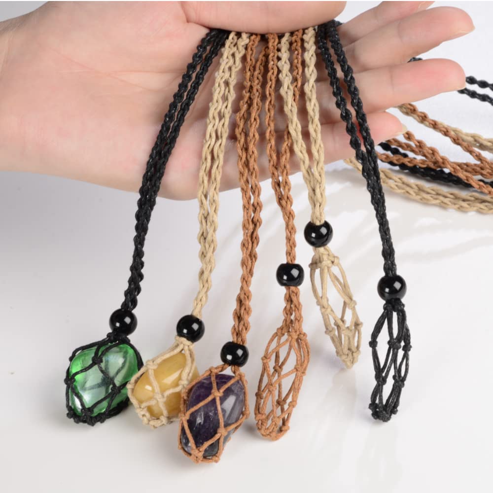 VNVETYTO 18 PCS Crystal Cage Necklace Holder Necklace Cord Empty Stone Holder Replacement Hand-Woven with Adjustable Length (Bla