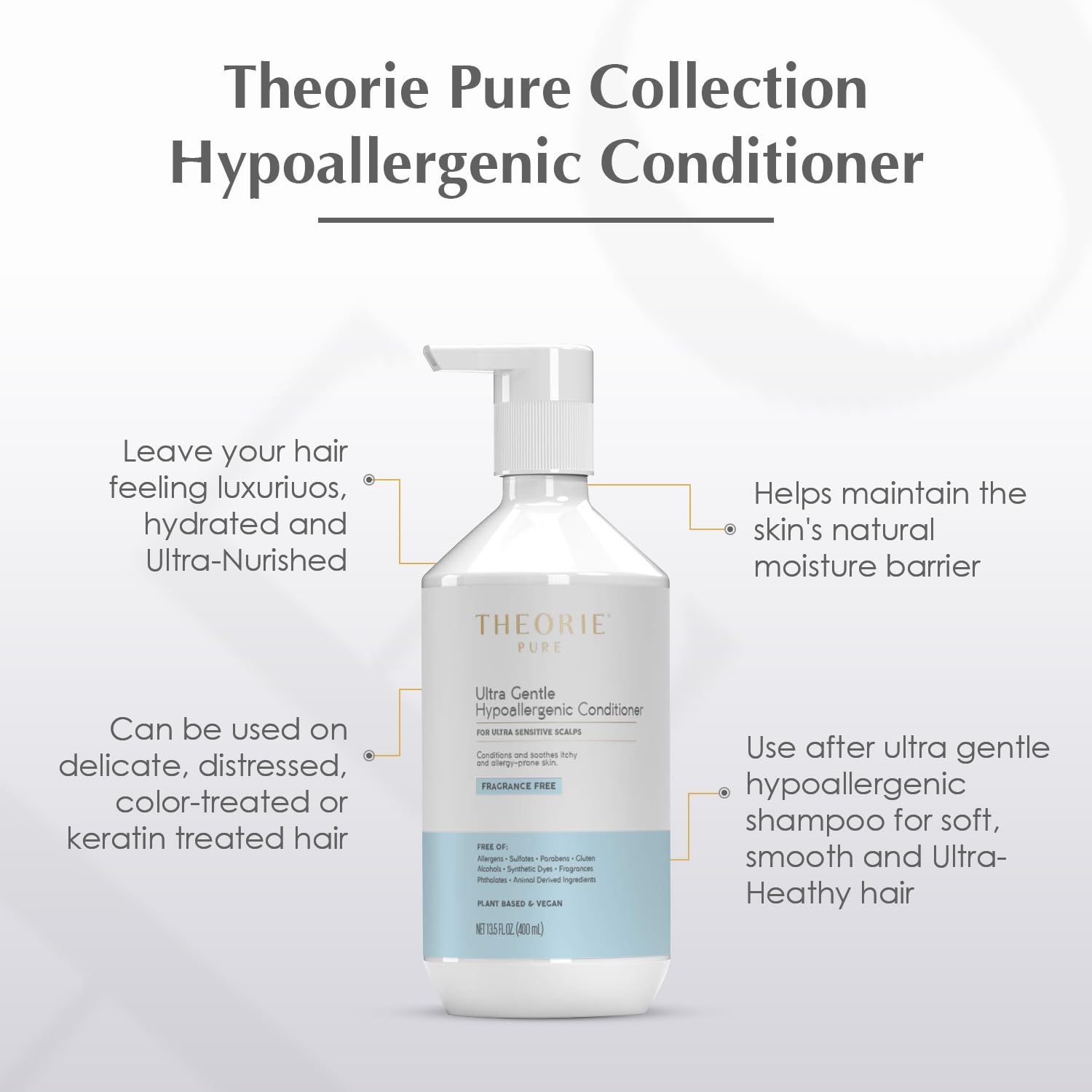 Theorie Pure Collection Hypoallergenic Conditioner-Plant & Vegan - Conditions, Soothe Itchy & Allergy Prone Skin - Fragrance-Fre