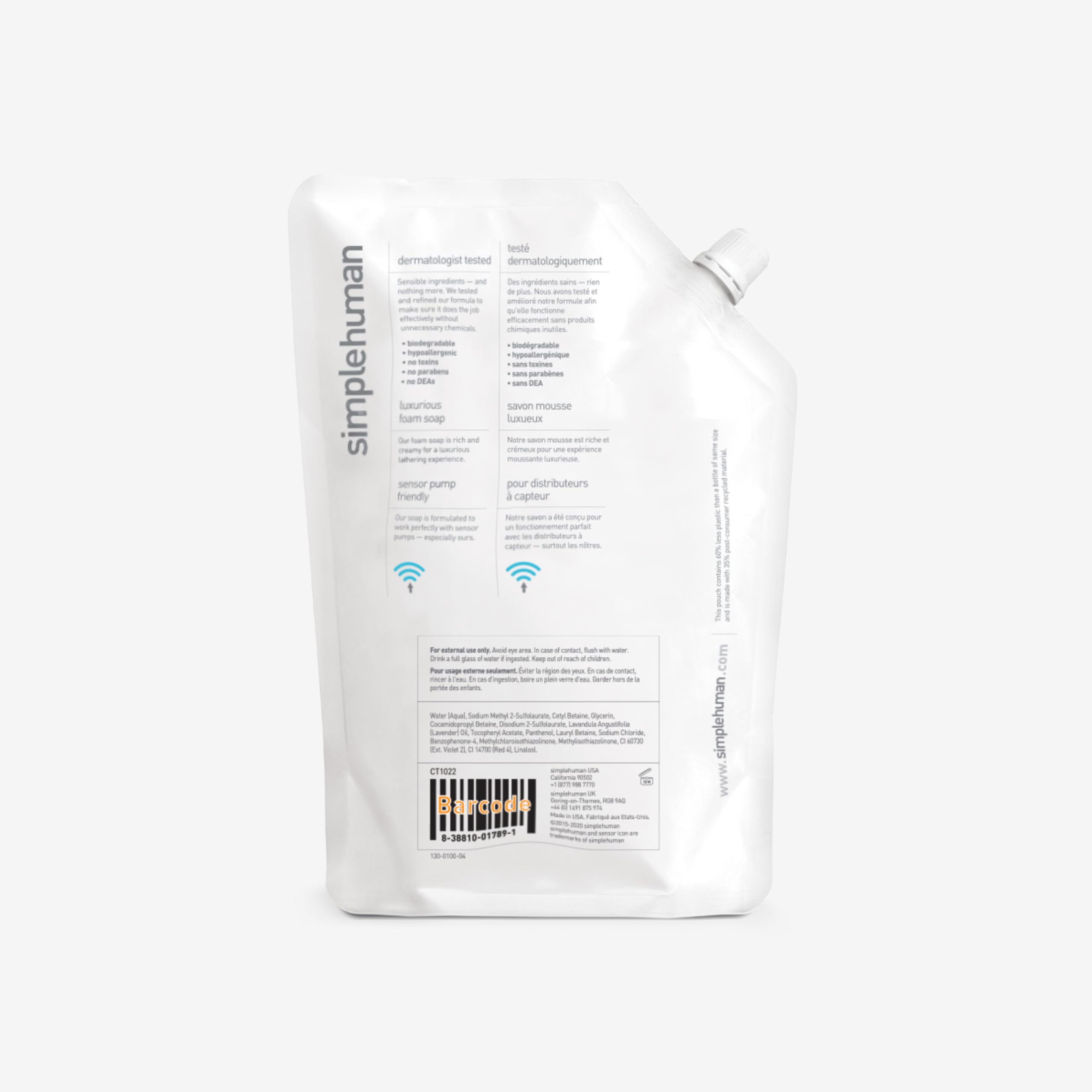 Simplehuman Lavender Moisturizing Liquid Hand Soap Refill Pouch, 34 Fl. Oz, Pack Of 6