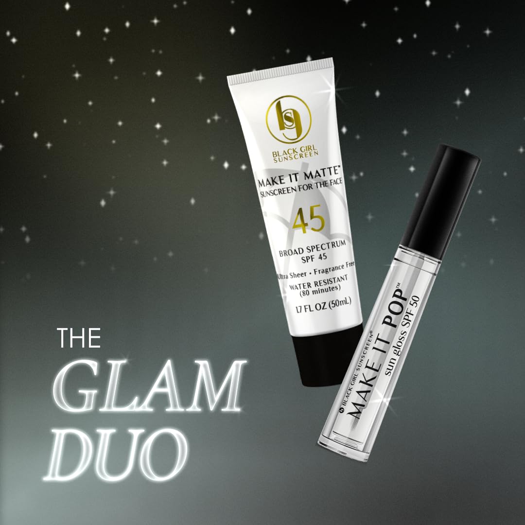 BLACK GIRL SUNSCREEN Face & Lip Sunscreen Duo - SPF 45 Clear & SPF 50 Gloss, 1.83 Fl Oz, White