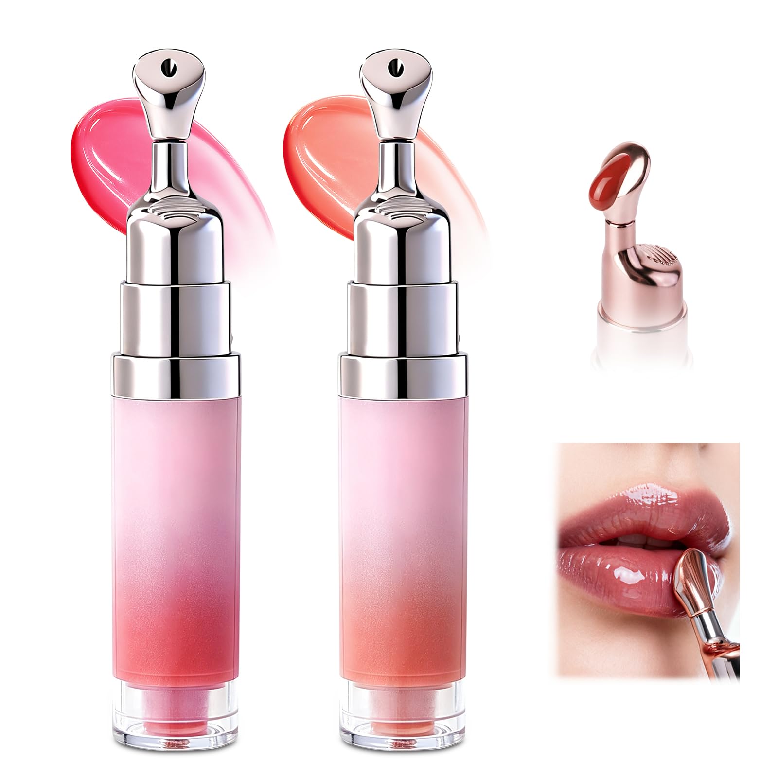 jmtlzo Brightening Lip Serum, Pink Lip Gloss, Moisturizing Lip Treatment, Hydrating & Plumping Tinted Lip Gloss, High Shine No S