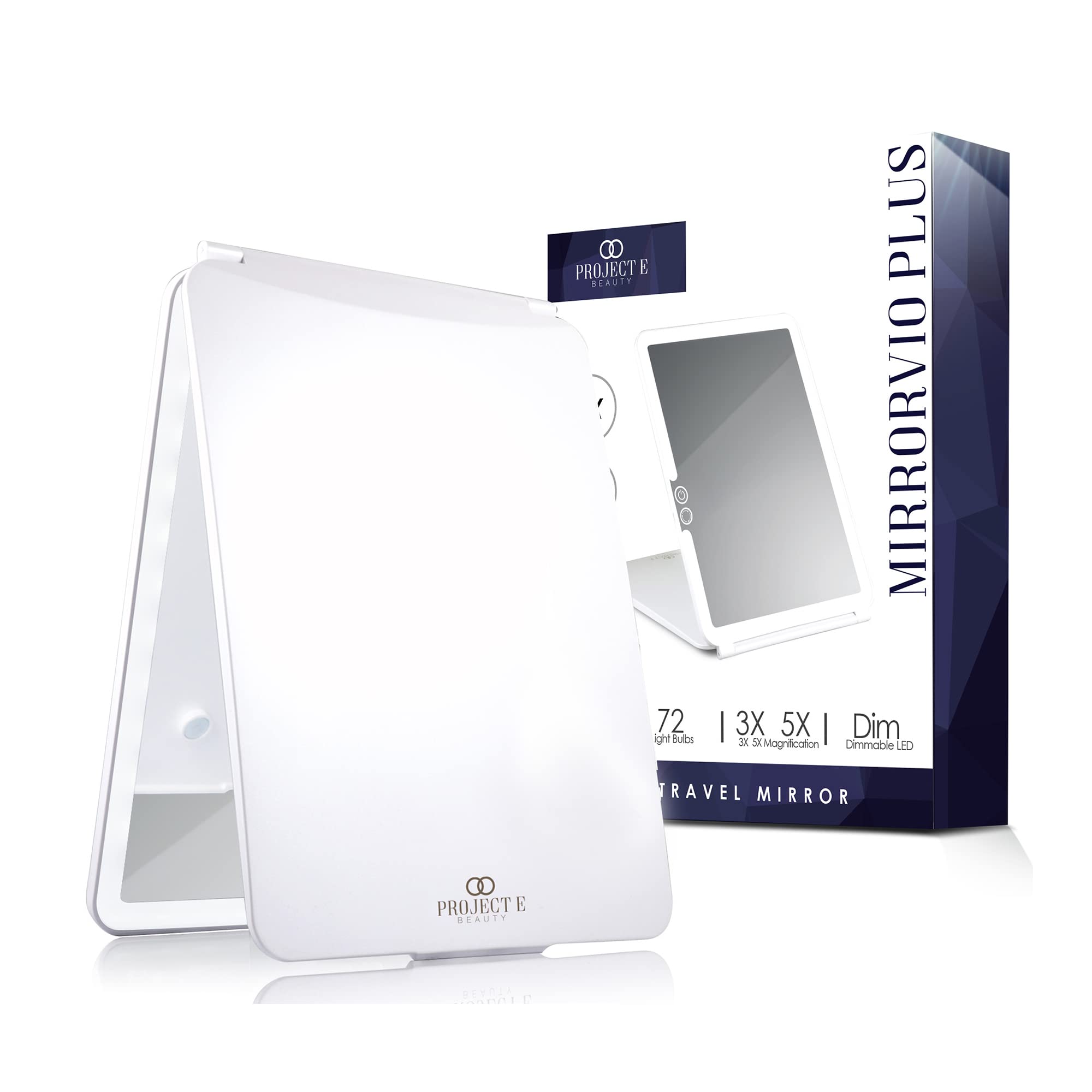 Project E Beauty Mirrorvio Plus LED Travel Mirror Lighted Makeup Mirror with 1x 3X 5X Magnification | Rechargeable Vanity Mirror