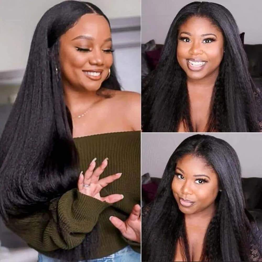 Unice Kinky Straight V Part Wigs Human Hair For Women Glueless Upgrade U Part Wigs Machine Made Clips In V Part Wig Real Scalp B