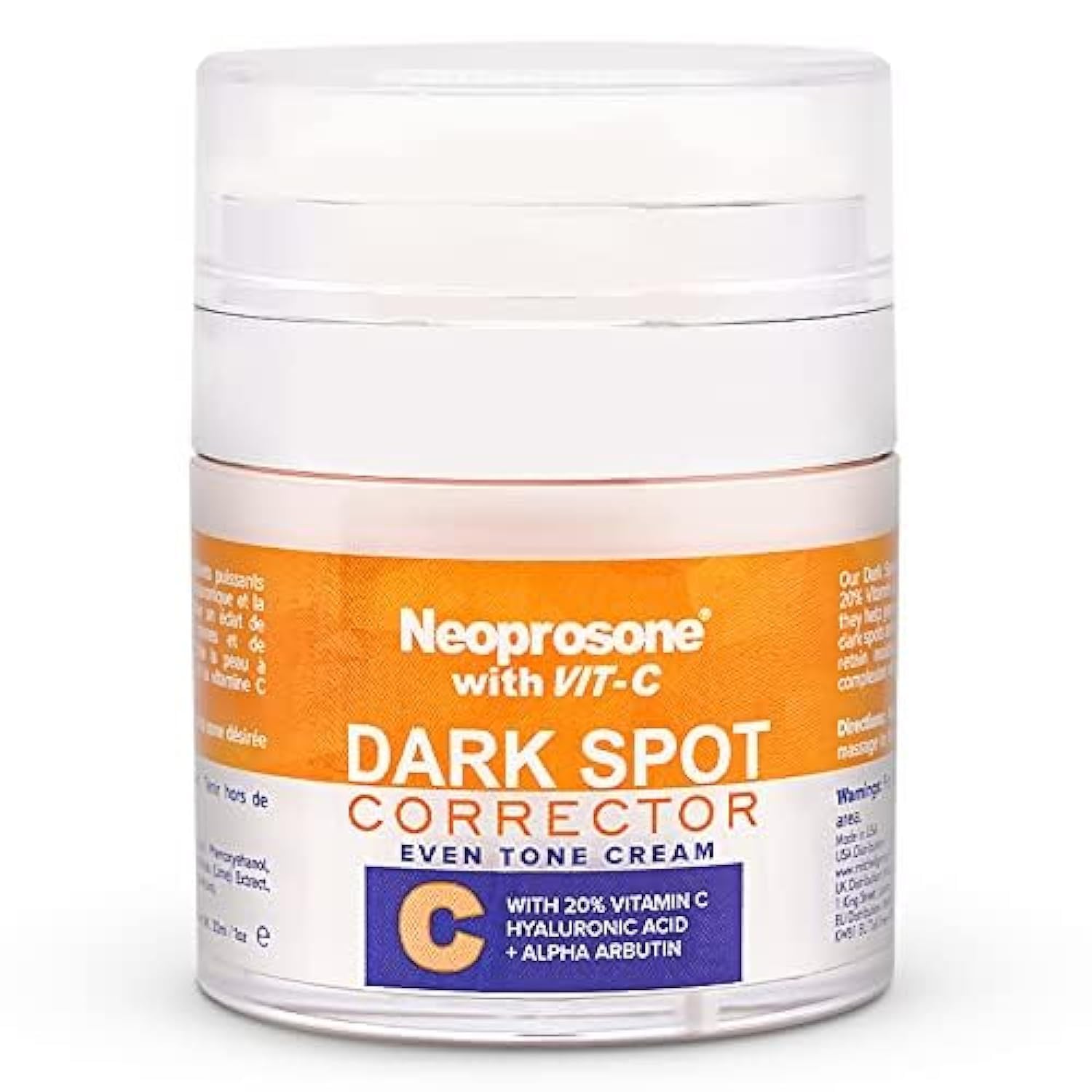 Neoprosone 20% Vitamin C Dark Spot Corrector Cream - 1 Fl Oz / 30Ml - Skin Brightening Gel Cream - With Hyaluronic Acid, Vitamin