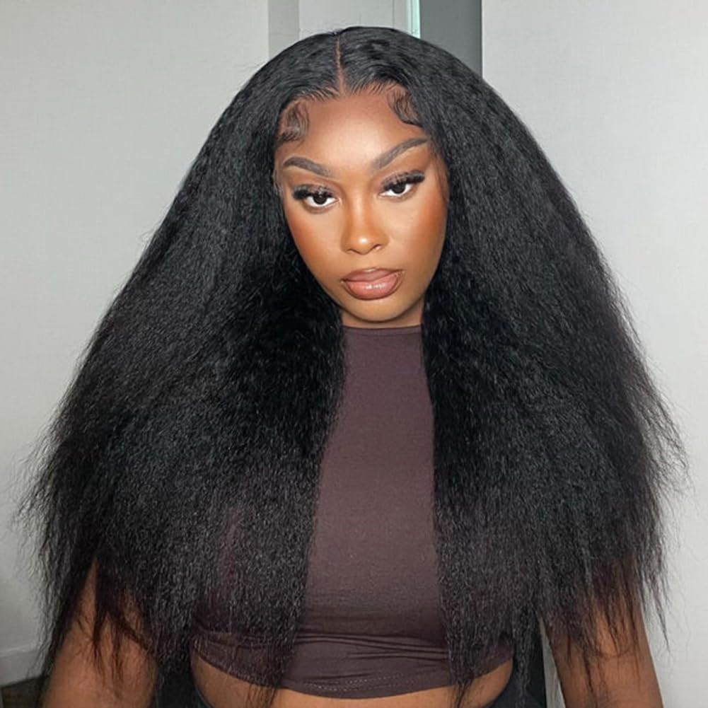 Isee Wear And Go Glueless Wigs Human Hair Pre Plucked Kinky Straight Lace Front No Glue 4X6 Hd Closure Yaki For Women 18 Inch