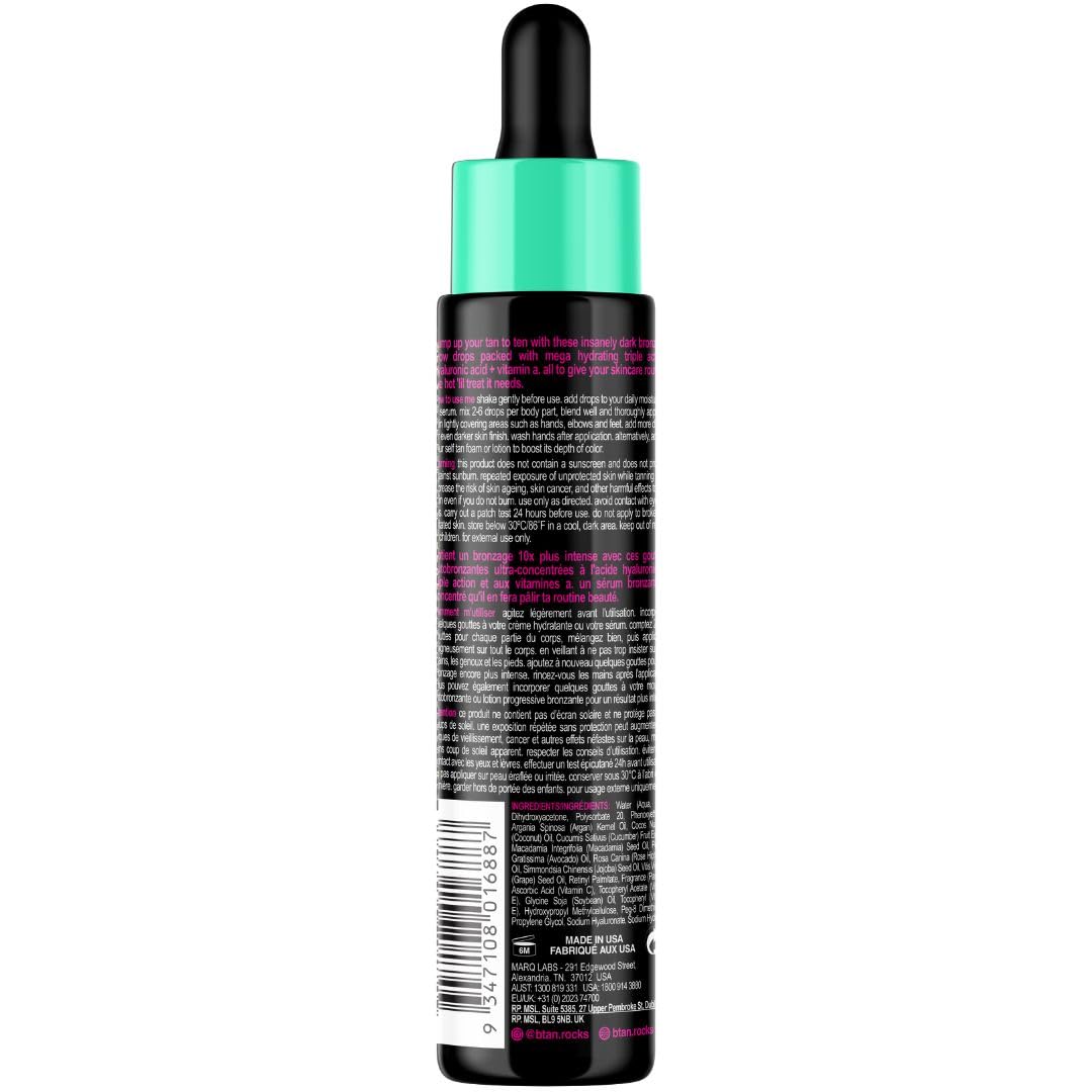 B.TAN Darkest Self Tanning Drops for Face & Body - 1 Fl Oz, Insanely Dark, Vegan, Cruelty Free, Gradual Bronzing Glow