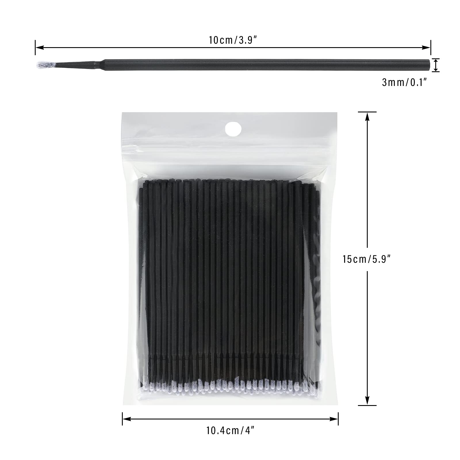 G2PLUS 500PCS Cotton Swabs, Black Disposable Micro Applicators Brush for Makeup and Personal Care, Micro Swabs for Eyelash Exten