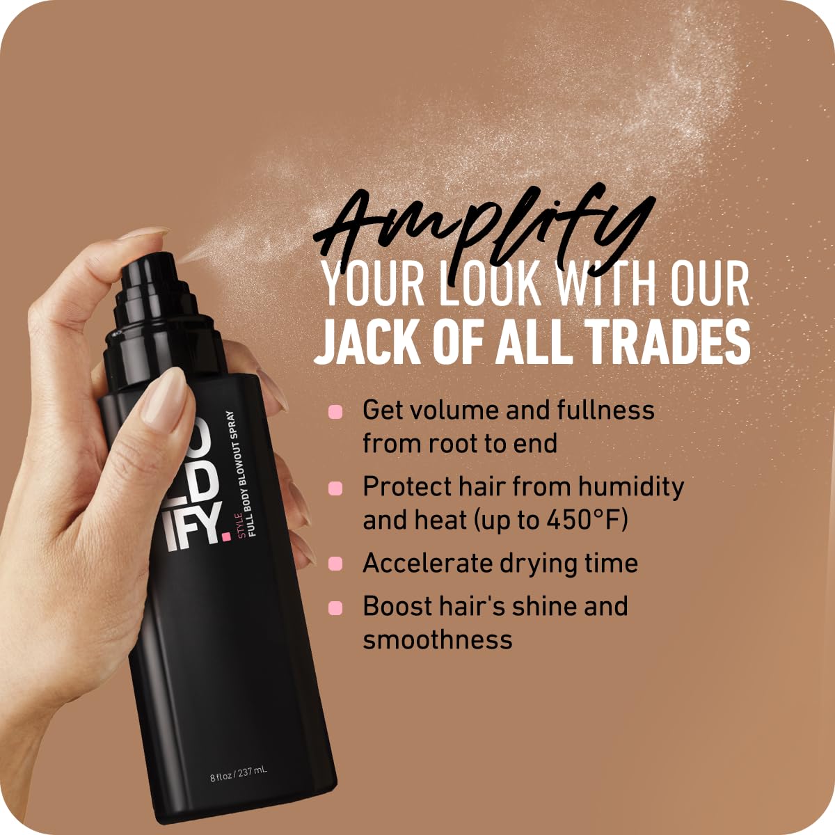 Boldify Full Body Volumizing Hair Spray - Mega-Volume - Blowout Heat Protection Spray with Thickening and Blow Dry Formula for F