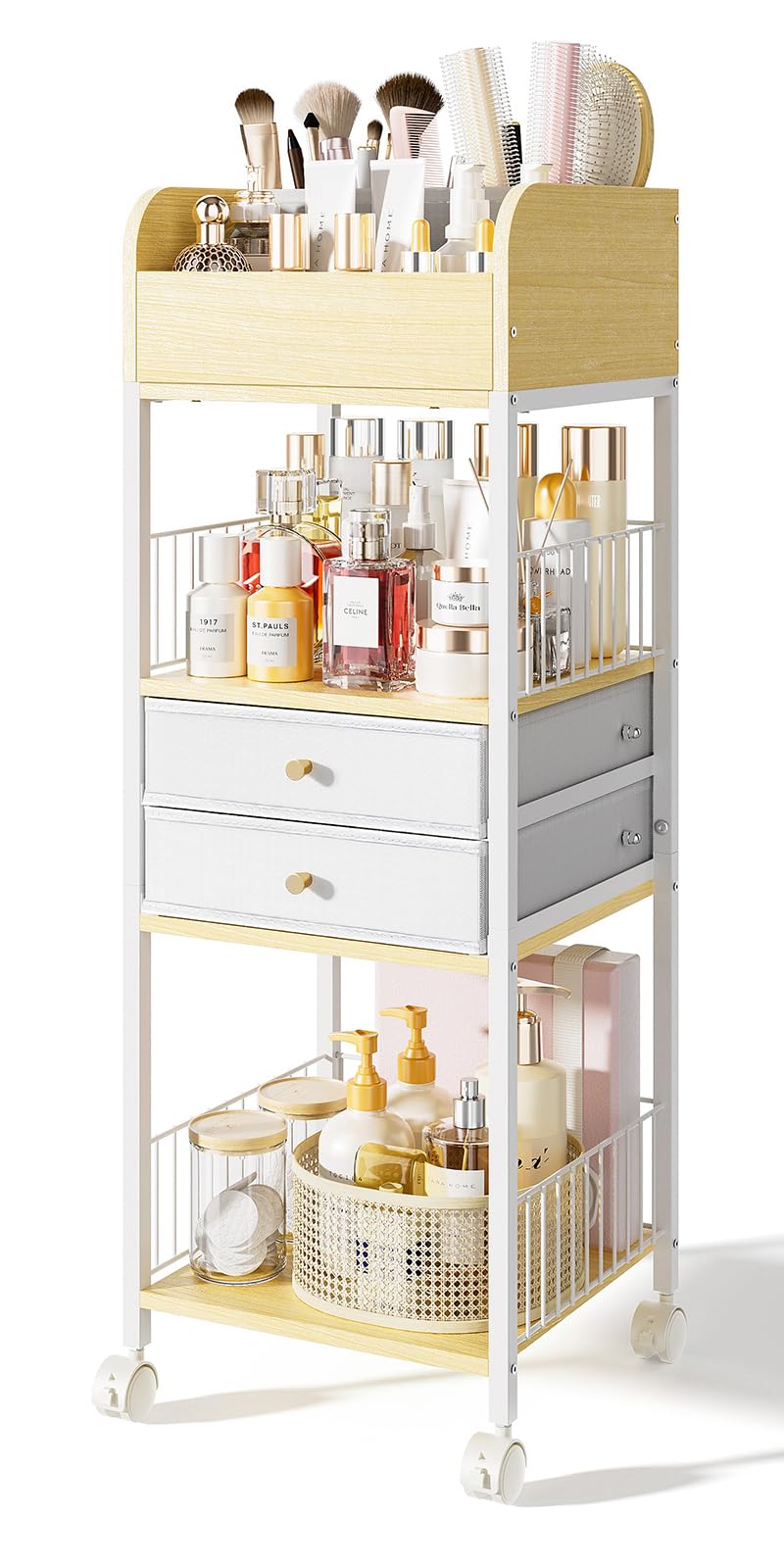 Tidystash Makeup Organizer Cart With Drawers, Rolling Bathroom Organizers And Storage- Versatile Skincare Perfume Storage Vanity