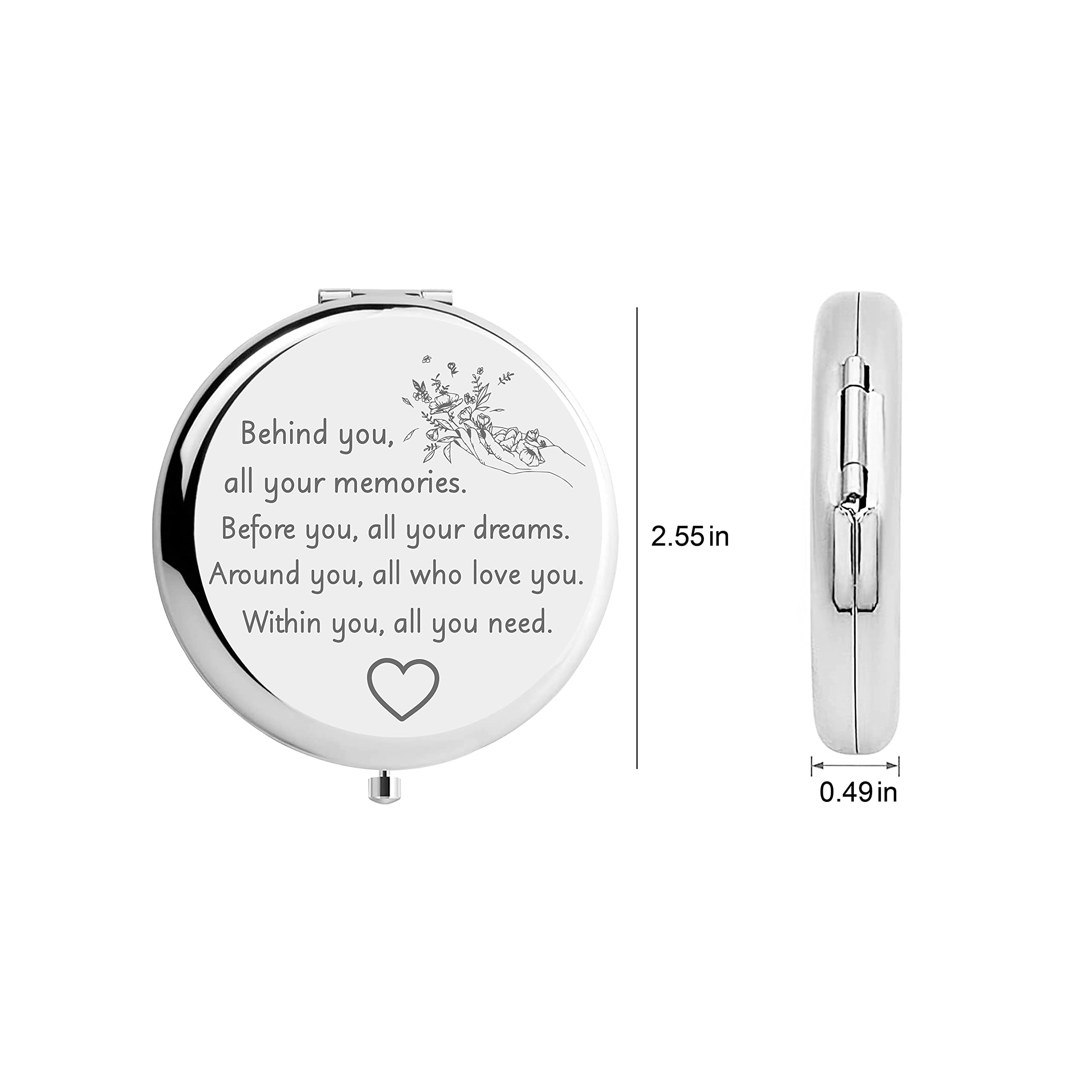 Ysunm Ming Heng Inspirational Personalized Travel Pocket Compact Makeup Mirror Gift For Sister, Best Friend, Classmate, Colleagu