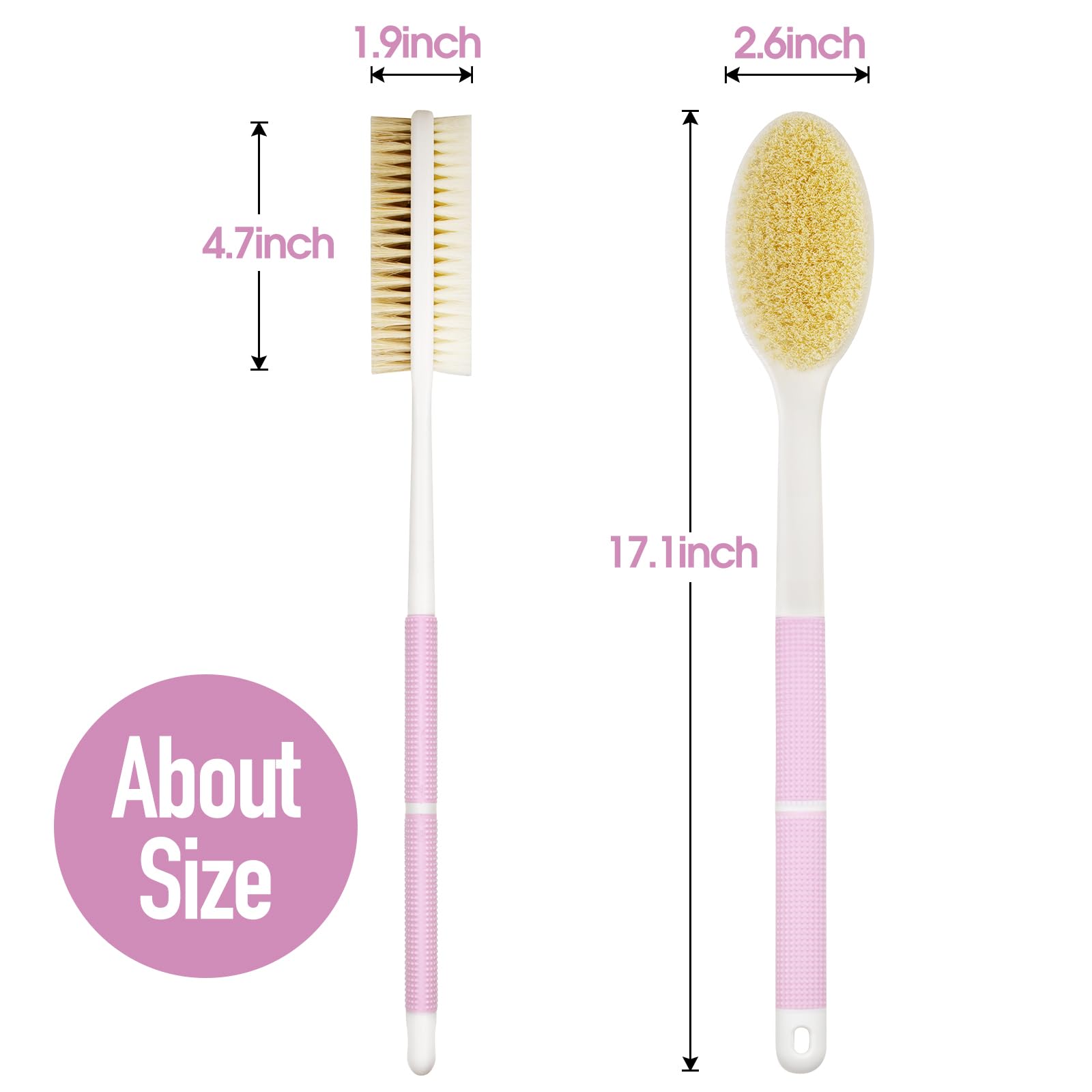 Backski Body Scrubber Anti Slip For Shower,Shower Brush Long Handle With Stiff And Soft Bristles,Body Wash Exfoliating Back Scru