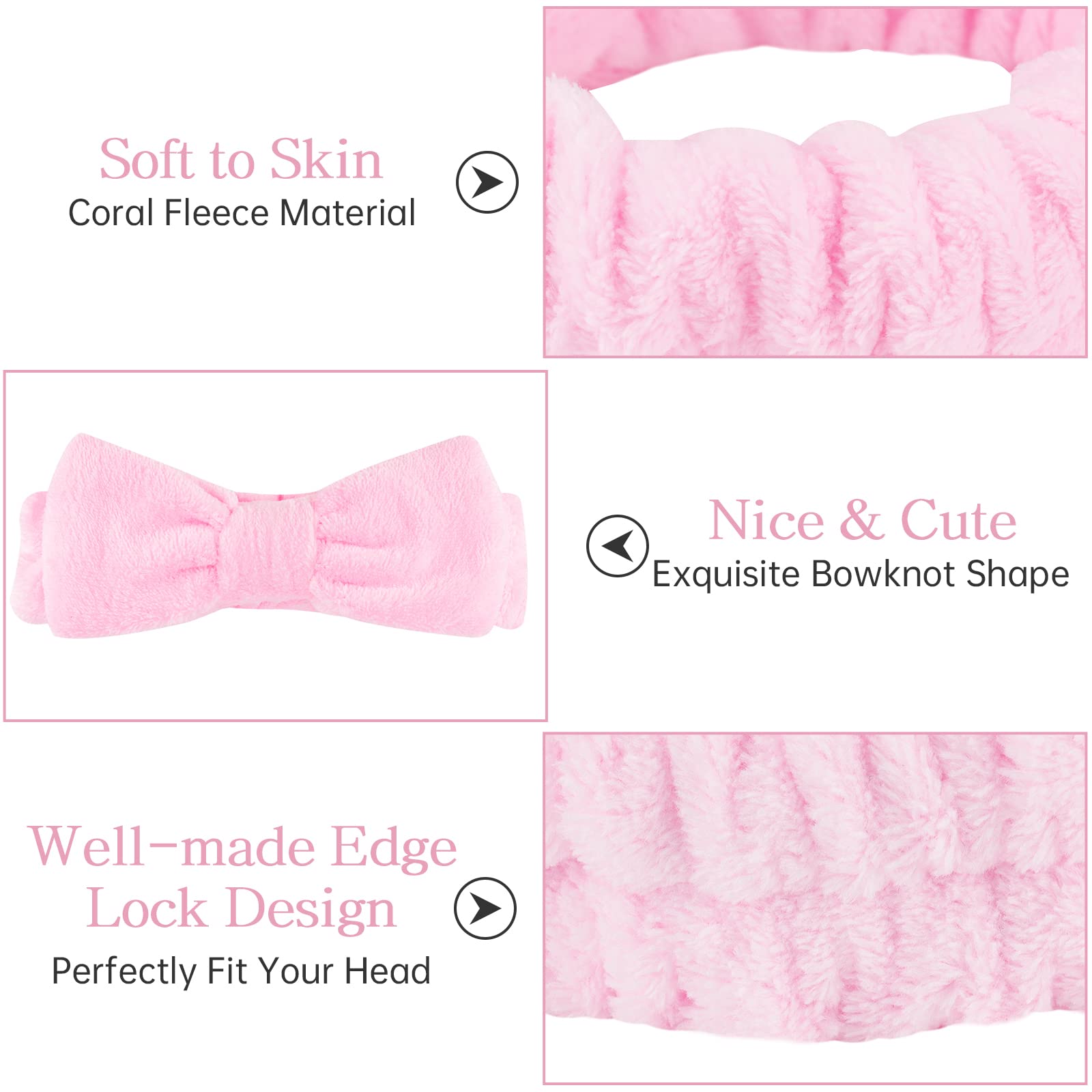 6 Pcs Fluffy Spa Headbands With Bow Style, Soft Coral Fleece For Face Washing, Makeup, Shower, And Yoga
