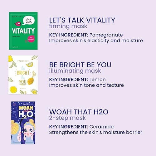 Facetory Best Of Seven Facial Masks Collection - Hydrate, Radiance Boost, Soothe, Revitalize, Nourish, Purify Skin - For All Ski