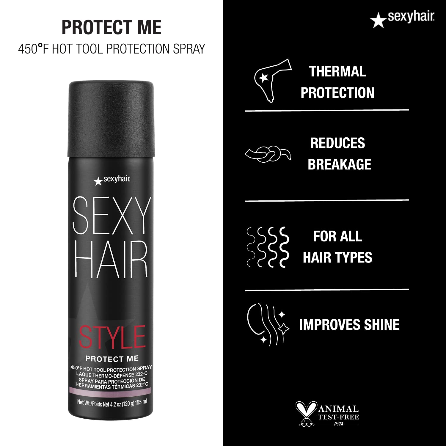 Sexyhair Style Protect Me Hot Tool Protection Spray, 4.2 Oz | Thermal Protection | Up To 78% Breakage Reduction | Light Hold