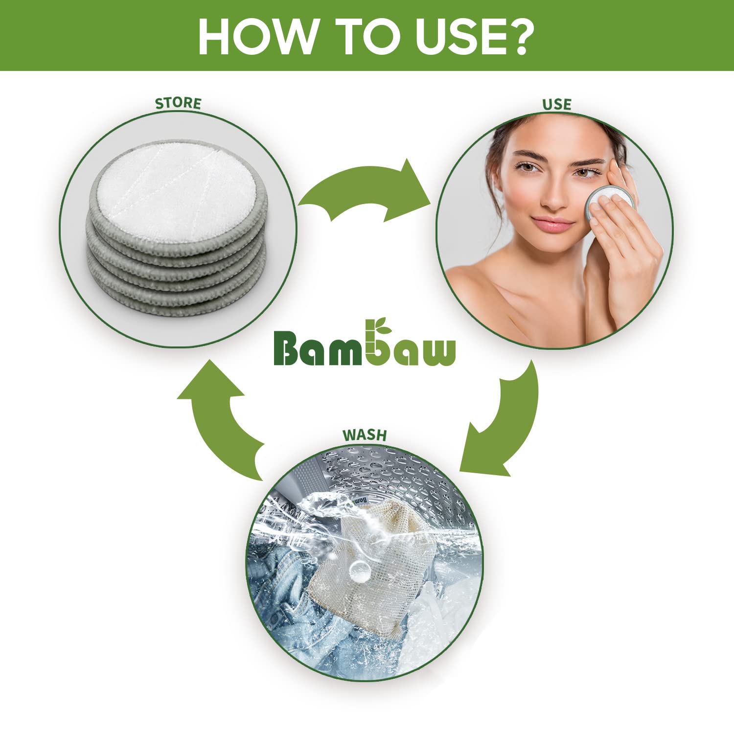 Bambaw Reusable Makeup Remover Pads | 22 Cotton Rounds, 1 Bag For Laundry & Storage | Cotton Rounds For Face | Eye Makeup Remove