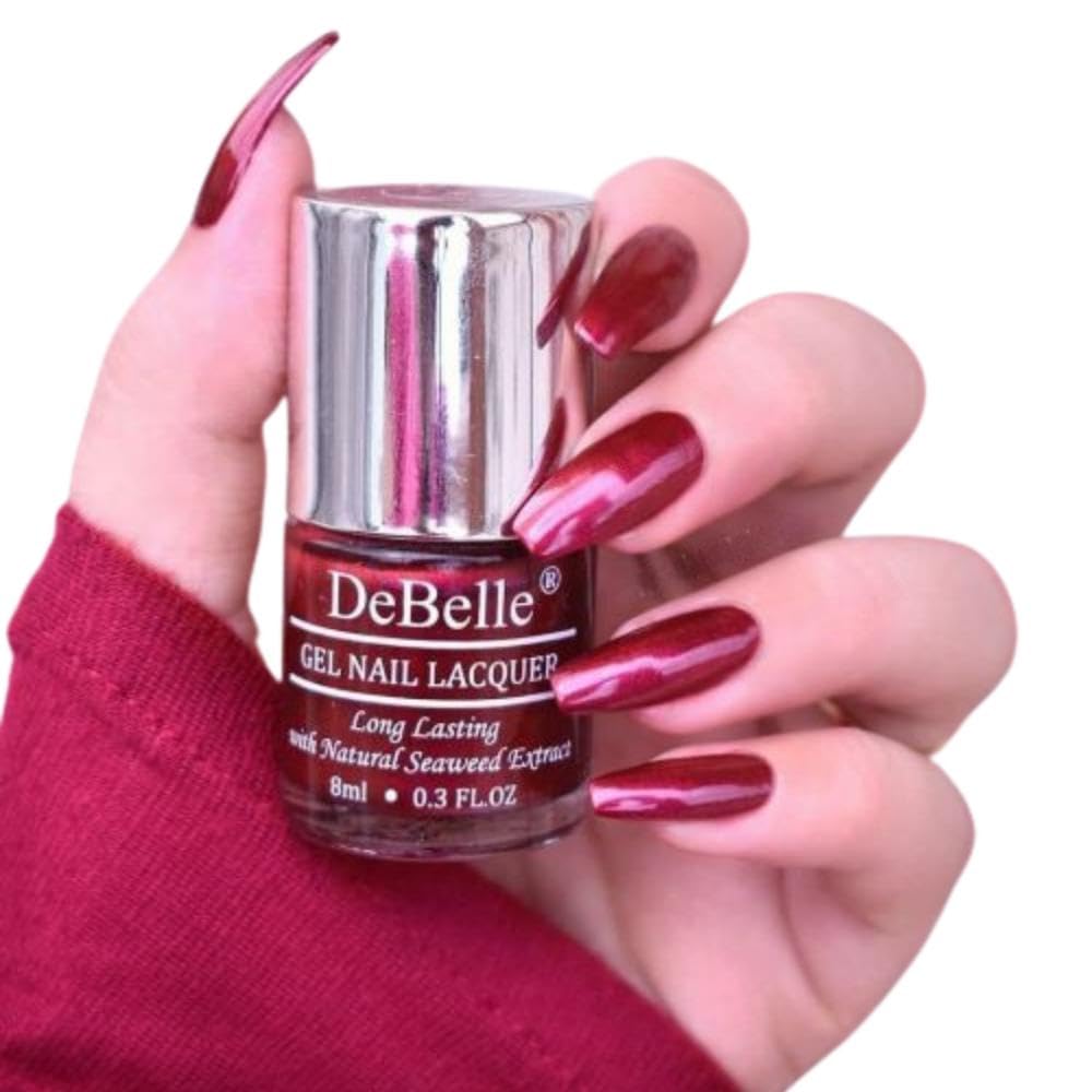 DeBelle Gel Nail Polish Antares (Deep Maroon Pearl Finish Nail Paint)|Non UV  Gel Finish |Chip Resistant | Seaweed Enriched For