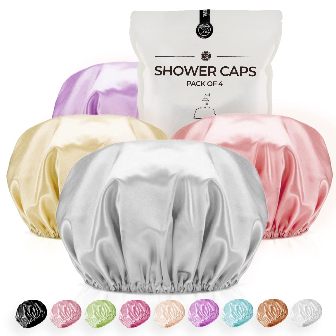 Shower Cap For Women Reusable Extra Large Shower Caps For Men Satin Double Layer Eva Waterproof Long Hair Caps(Silver Gray, Orch