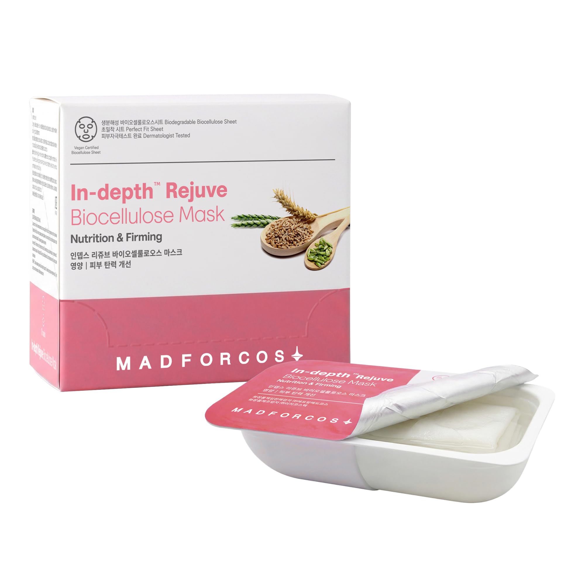 MADFORCOS Indepth Rejuve BioCellulose Korean Firming Face Mask, 10 Sheets