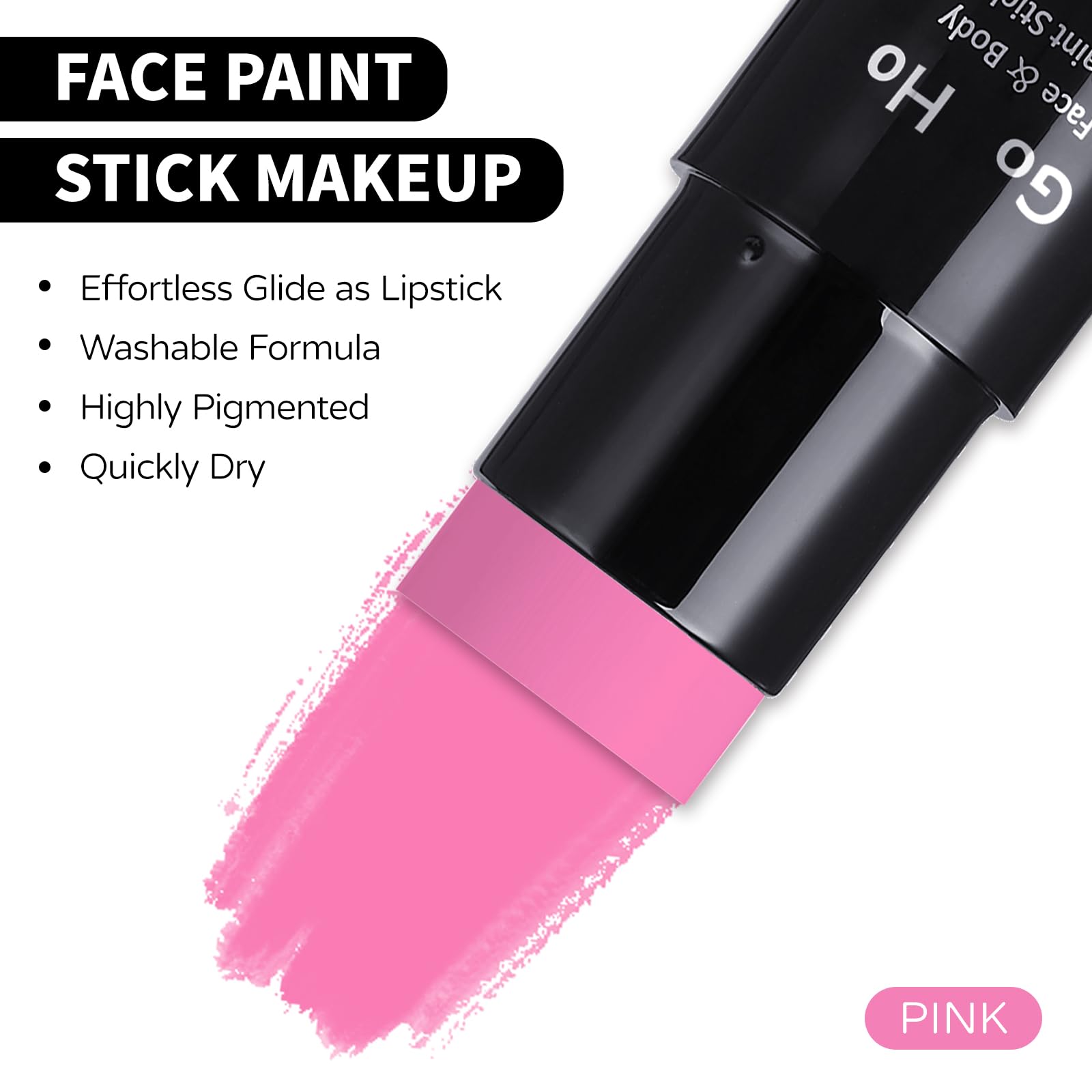 Go Ho Hot Pink Face Body Paint Stick,Water Based Washable Hot Pink Face Paint Stick,Non-Toxic Full-Coverage Cream Pink Body Pain