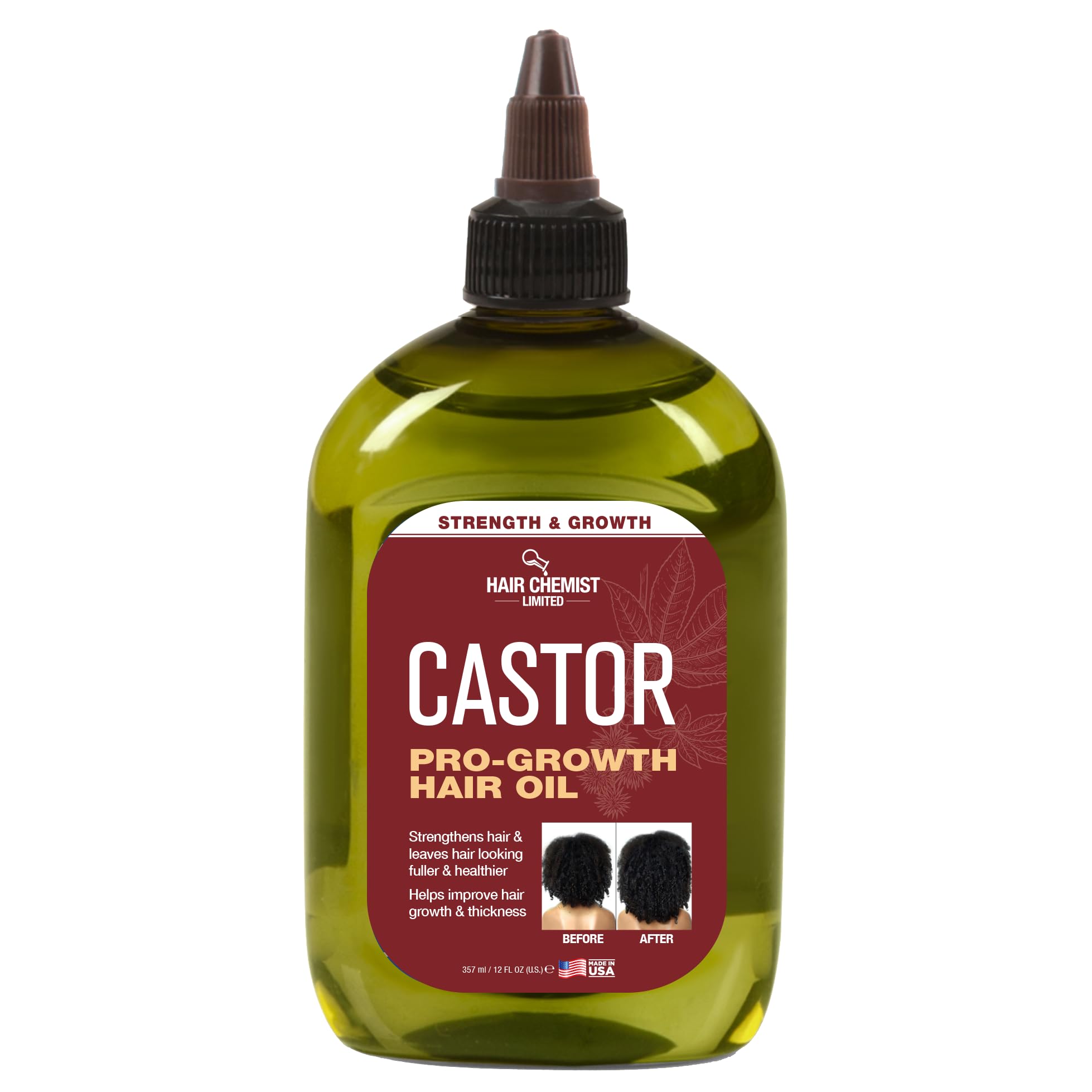 Hair Chemist ProGrowth Natural Castor Hair Oil, Large 12 oz.  Strengthening & Growth Stimulator for Hair Growth