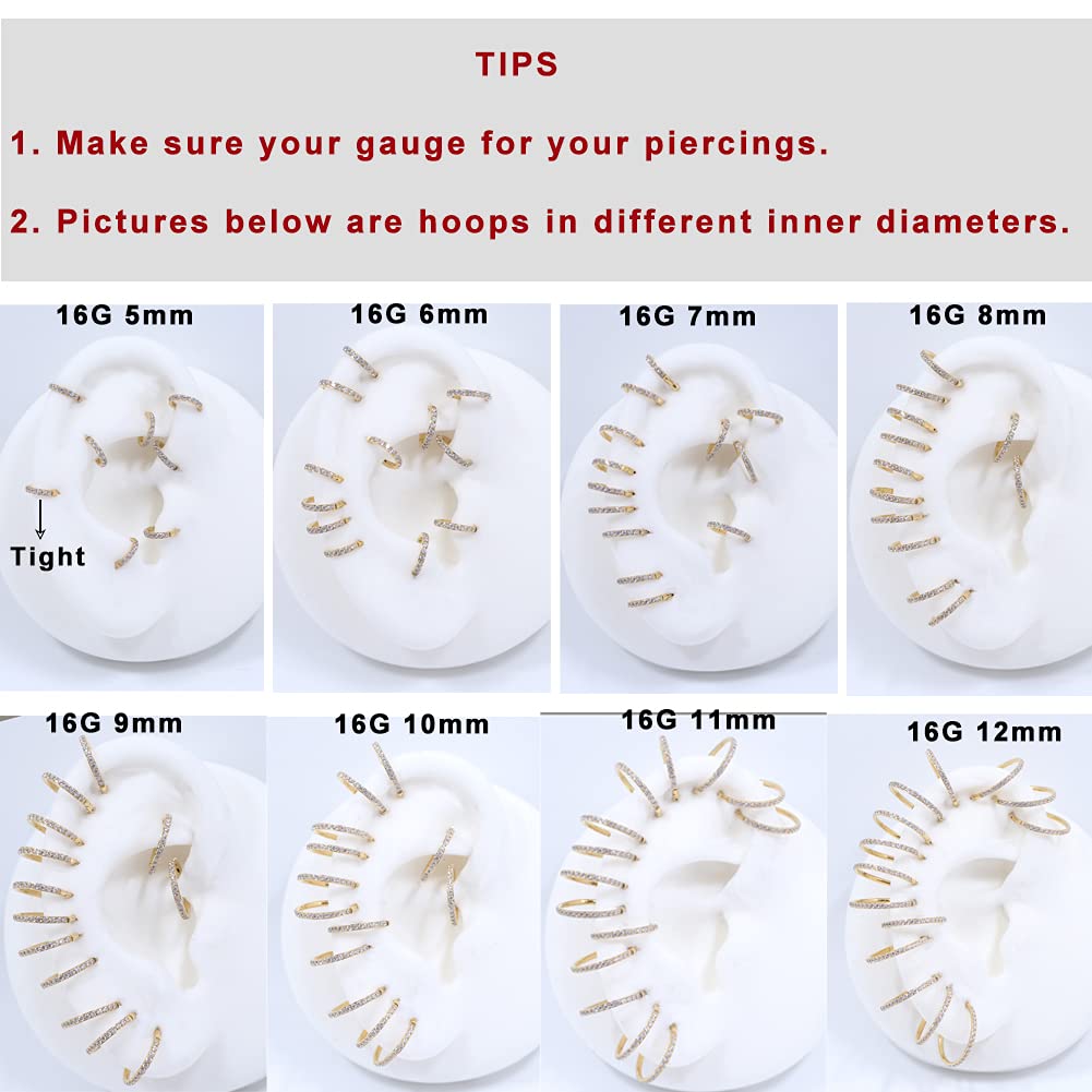 Conch Piercing Jewelry 16g Surgical Steel Cartilage Hoop Earring 12mm 316L Surgical Steel Hoop Nose Ring Gold Nose Ring 16 Gauge