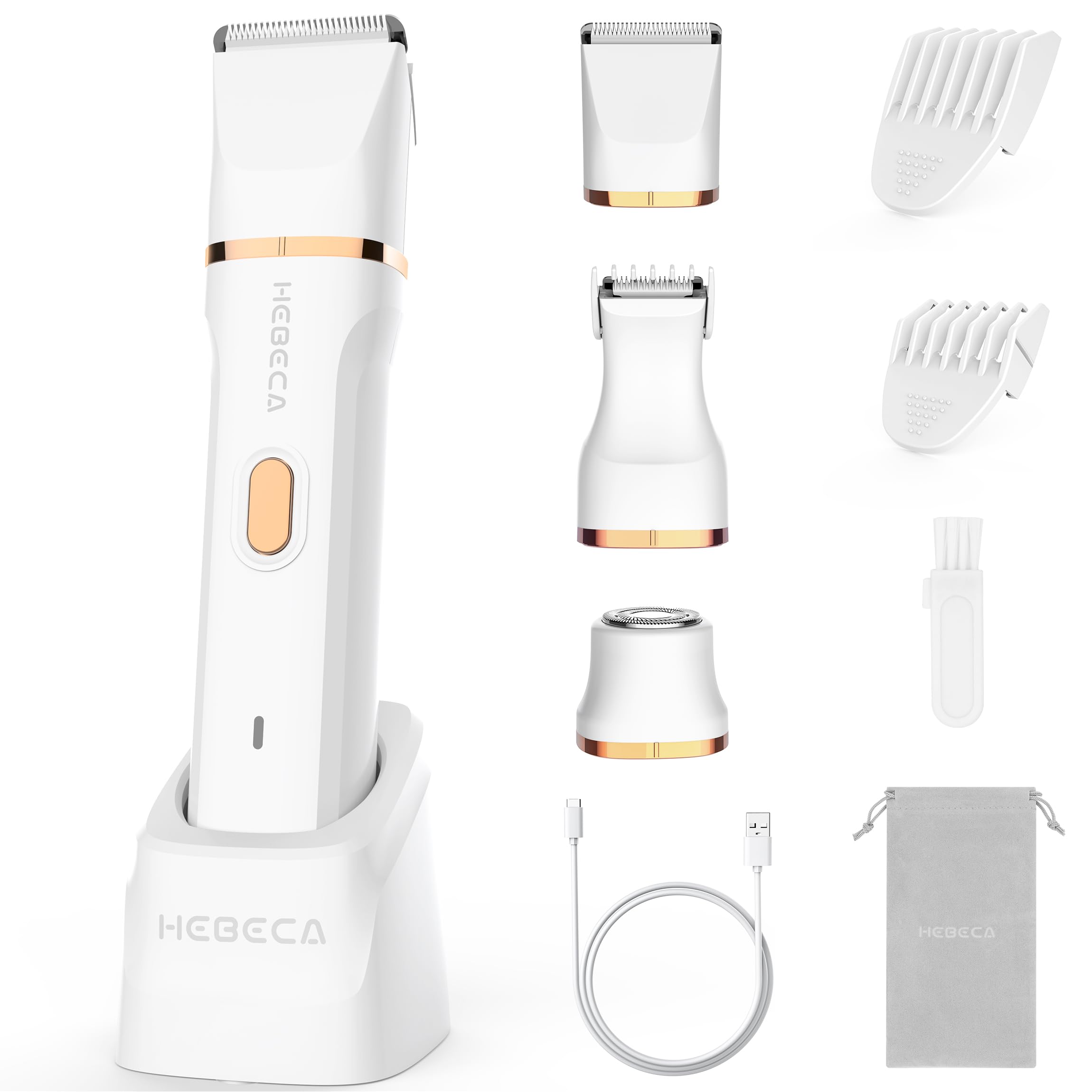 HEBECA Bikini Trimmer for Women, 3in1 Electric Razor for Women with Facial Trimmers & Intimate Shaver for Sensitive Skin, Waterp