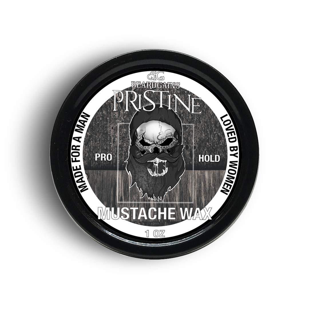 BEARD GAINS Pristine Scent Strong Hold Mustache Wax 1oz - Hold, Mold, and Tame Moustache W/Organic and Natural Stache Wax (White