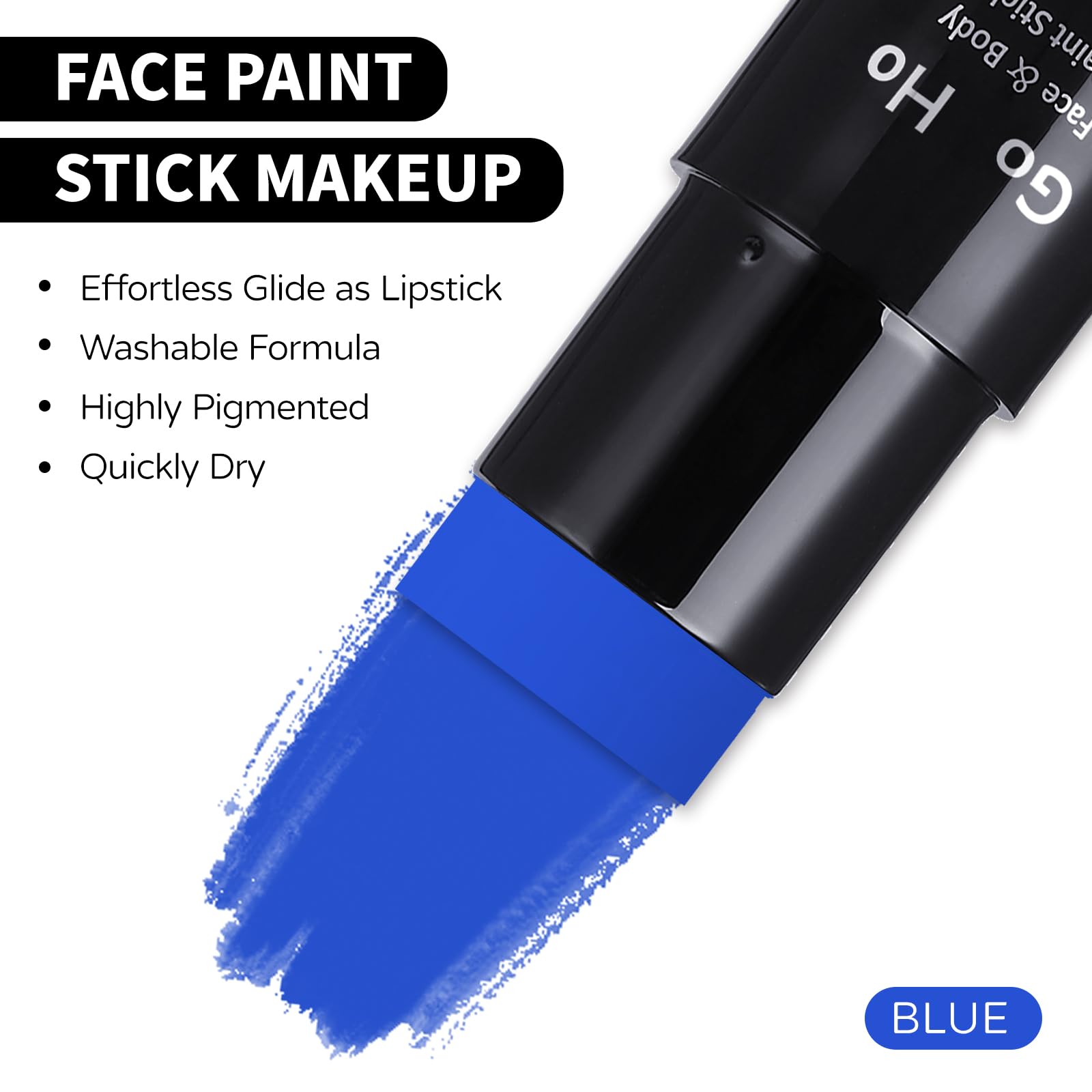 Go Ho Royal Blue Face Body Paint Stick,Easily Washable Formula Face Paint Stick,Non-Toxic Full-Coverage Cream Blue Body Paint Fo