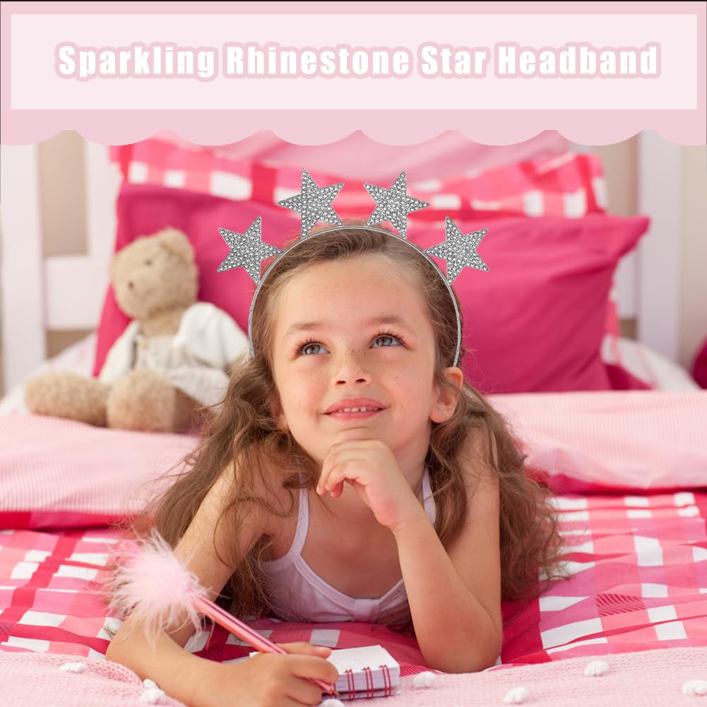 Rhinestone Star Headband Glitter Metal Bride Princess Headpiece Decorative Hair Hoop Birthday Party Costume Hair Accessories for