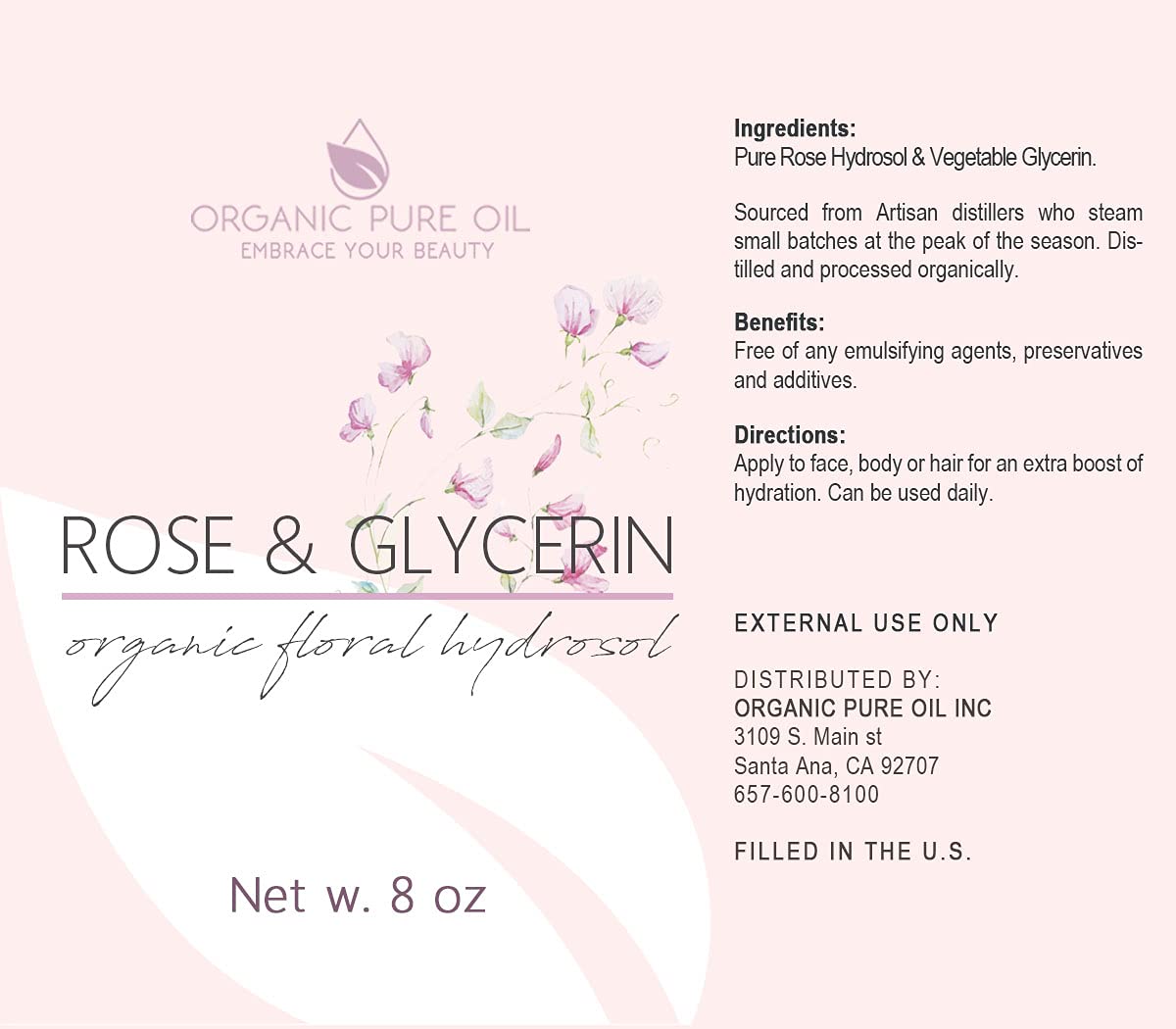 Rosewater Glycerin Mist Toner Bulk Spray Facial Body Floral Cleanser Pure Rose Hydrosol and Vegetable Glycerine Moisturizing Cle