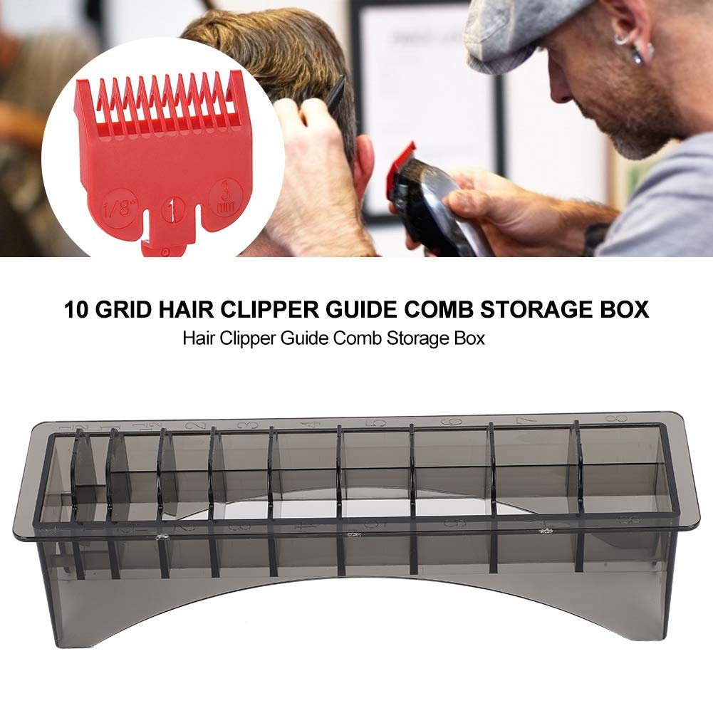 Rectangular Plastic Guide Comb Storage Box, Universal 10 Grid Base for Electric Hair Clipper Limit Comb Hair Tools Supplies Stor