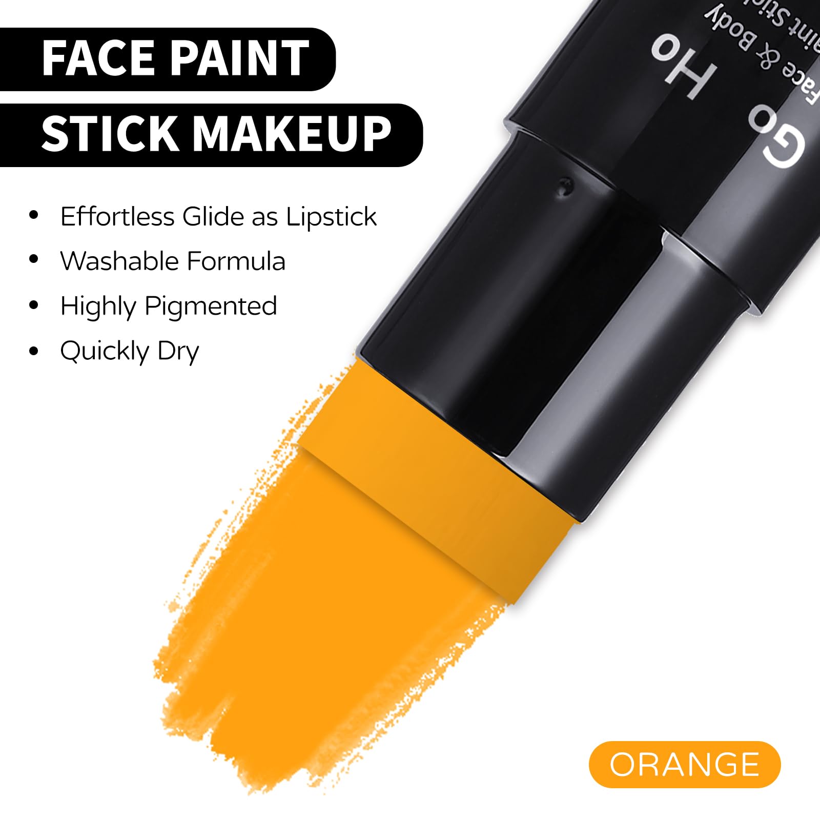Go Ho Orange Face Paint Stick,Water Based Washable Face Body Paint Stick,Non-Toxic Full-Coverage Cream Body Paint For Adults Chi