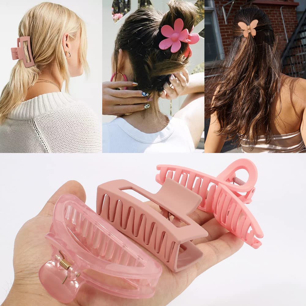 Pink Hair Clips, Ahoney 5 Pack Hair Clips for Thin Hair Cute Hair Clips 3.4-4.3 Inch Jaw Clips for Hair Big Hair Clamp Butterfly