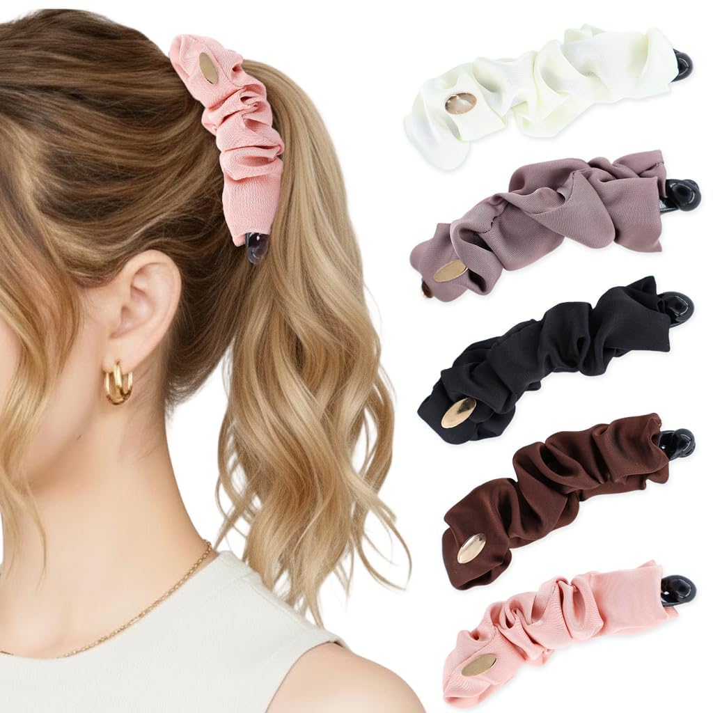 5 Pcs Banana Clips For Hair, Small Banana Clips For Thin Hair, Banana Hair Clip For Women, Satin Hair Accessories For Styling Du