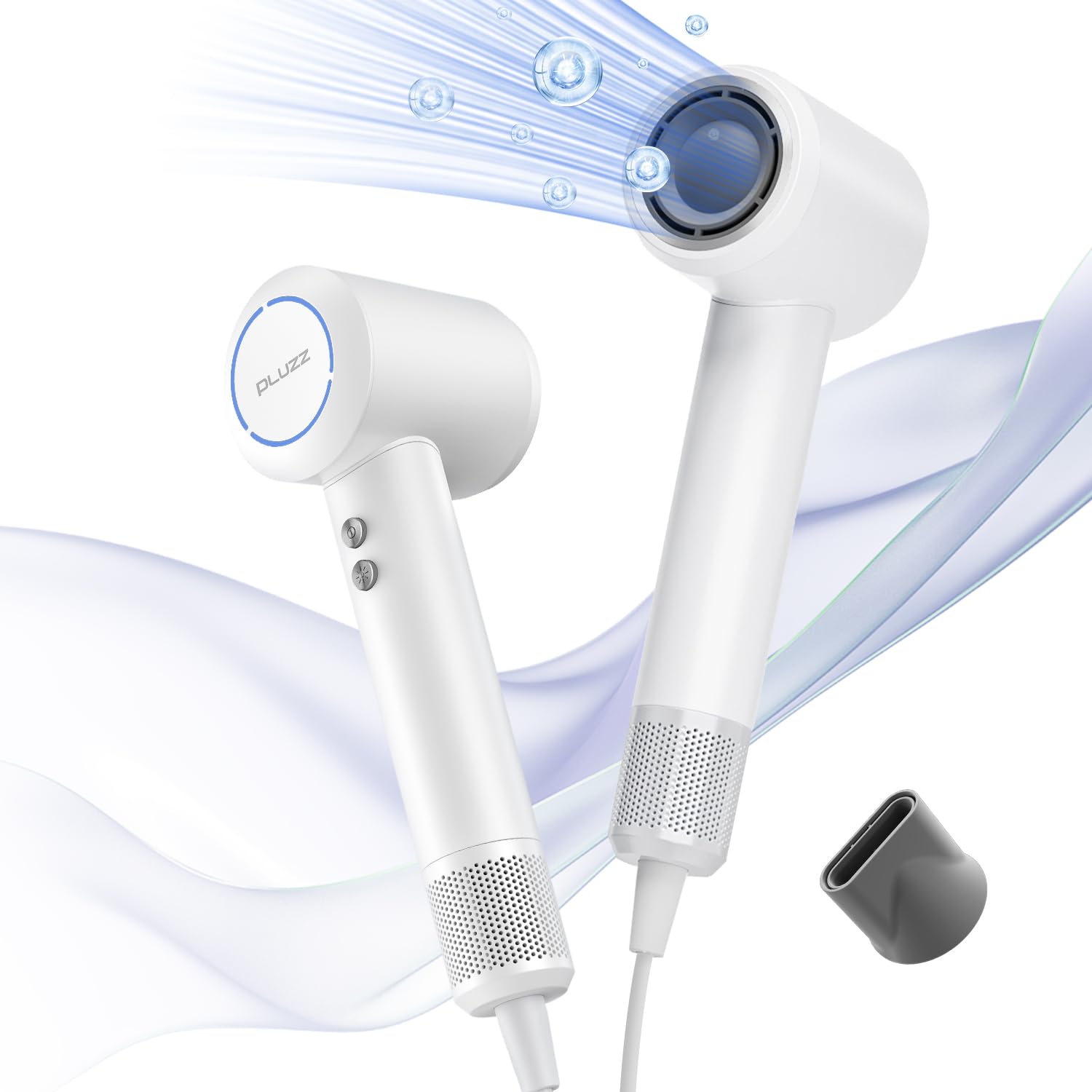 PLUZZ Hair Dryers, 110000RPM 1600W High Speed Blow Dryer for Women Men Kids Fast Drying, Pearl White Small Portable Professional