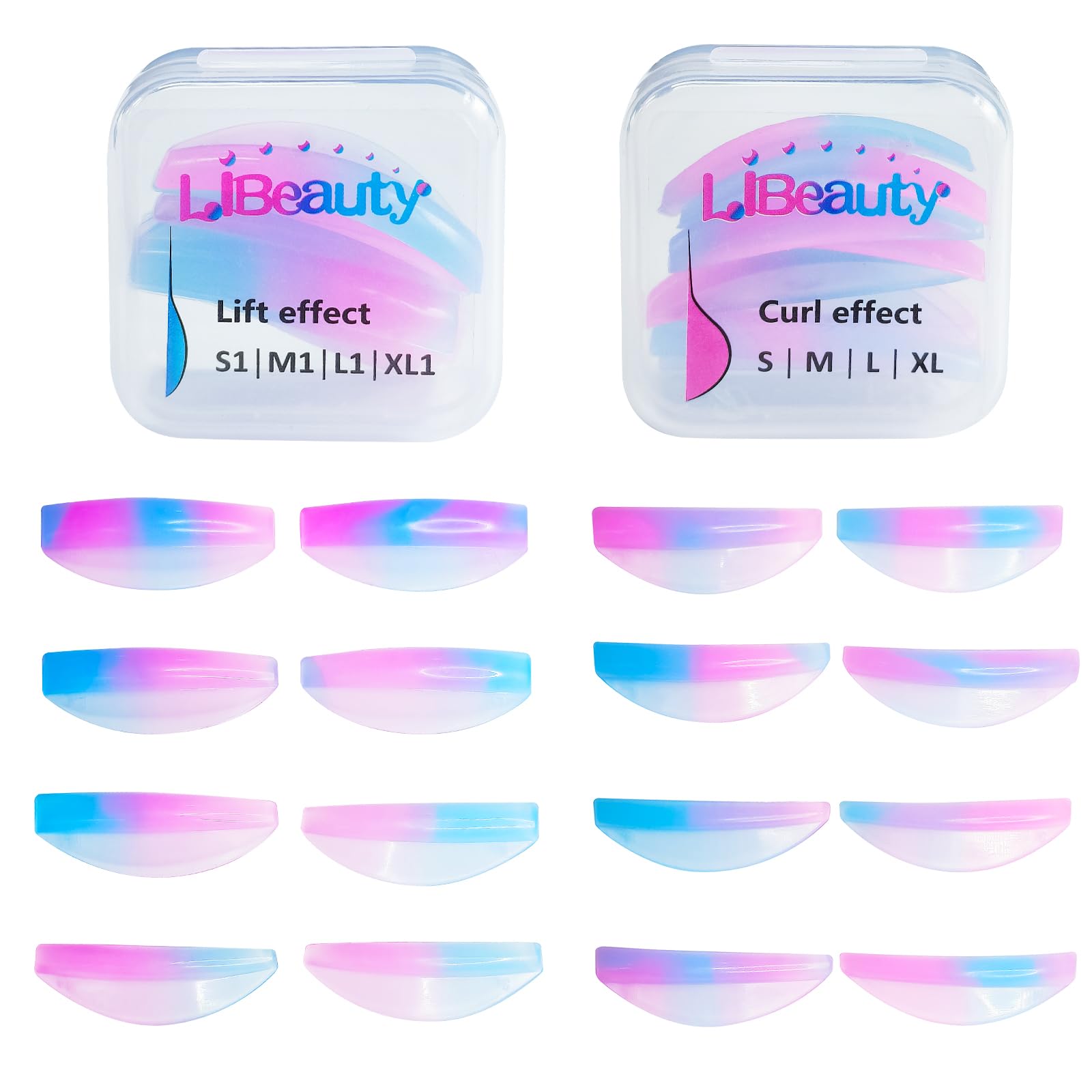 Libeauty Eyelash Lift Rods Reusable Lash Perm Pads 8 Pairs Set of Combi Silicon Pads C-Curl Eyelash Lifting Shield DIY Use at Ho