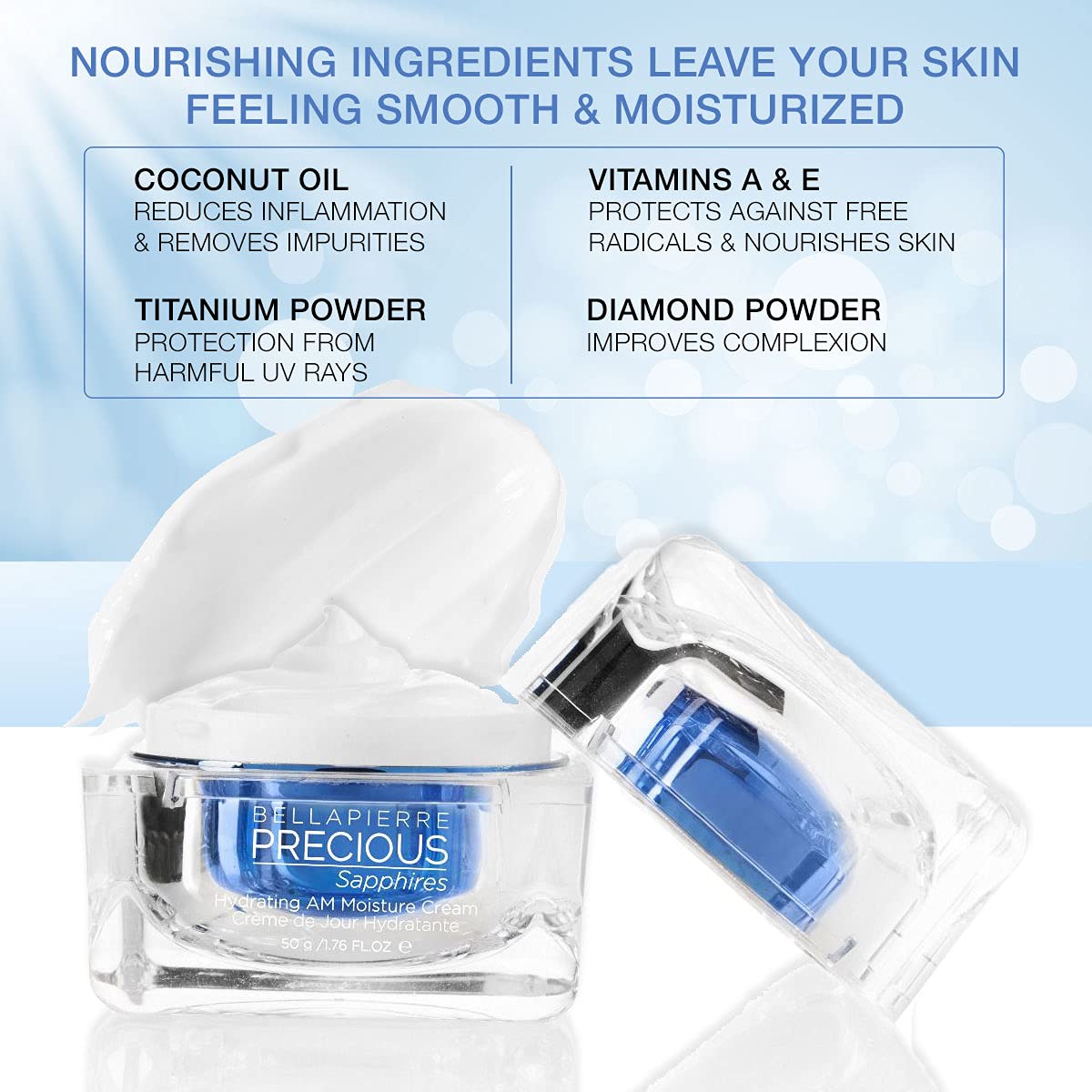 bellapierre Hydrating AM Moisture Cream with Coconut Oil & Vitamin E - 1.76oz - Non-Greasy Formula