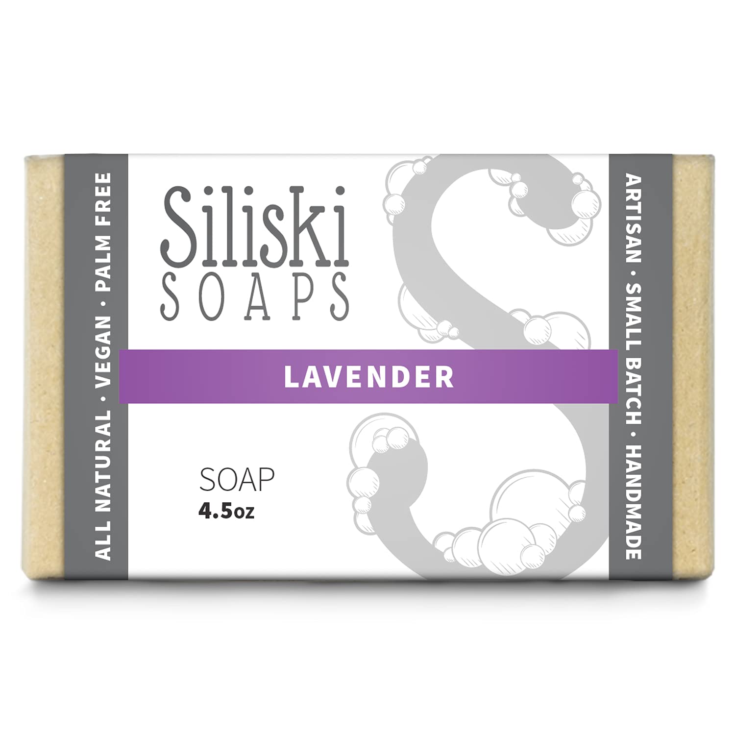 Siliski Soaps Simple Skincare, Hard, Gentle, Bath Soap, All Natural, Vegan And Palm Free - Lavender, 4.5 Oz